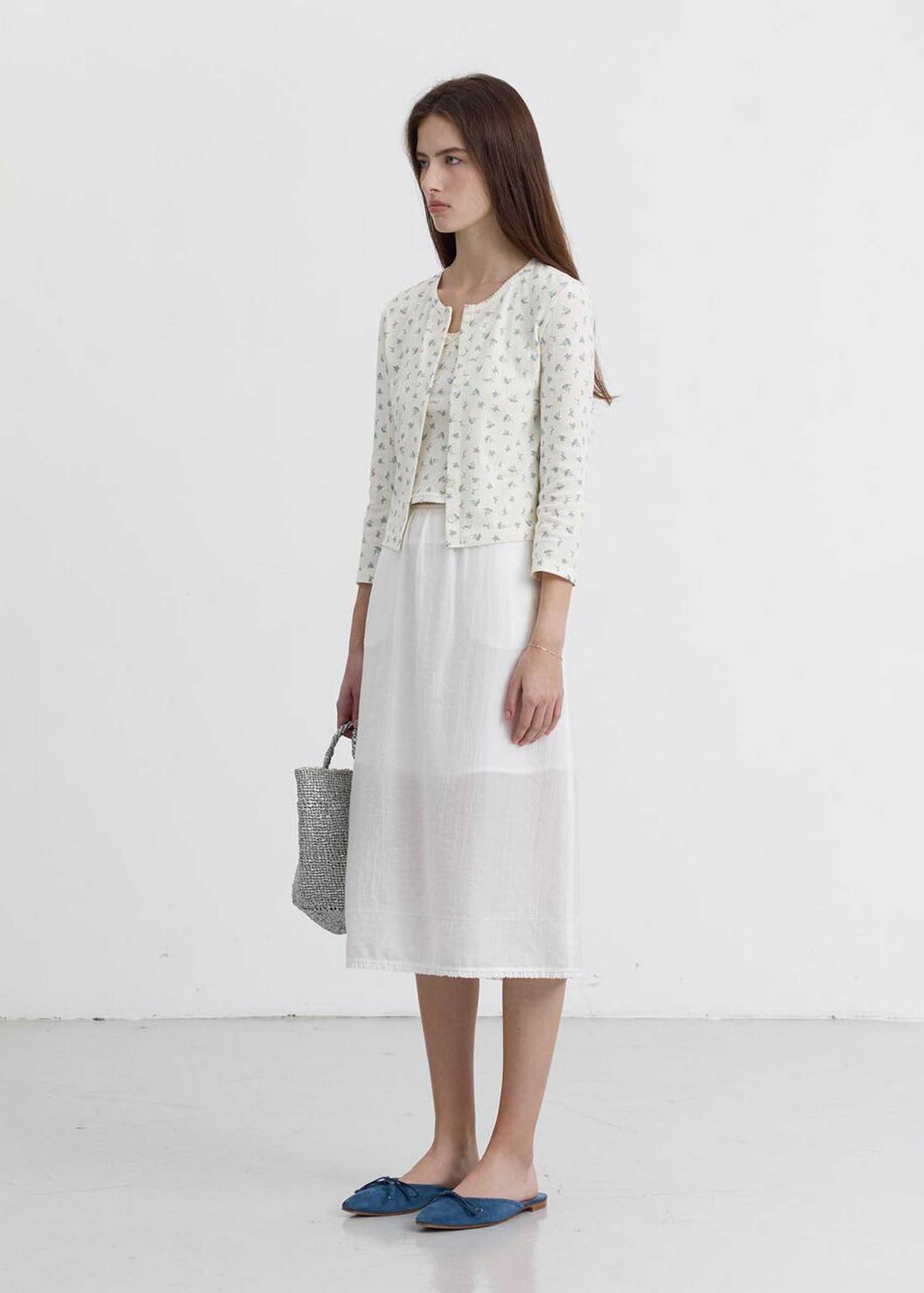 Off-White Pointelle Floral Cardigan