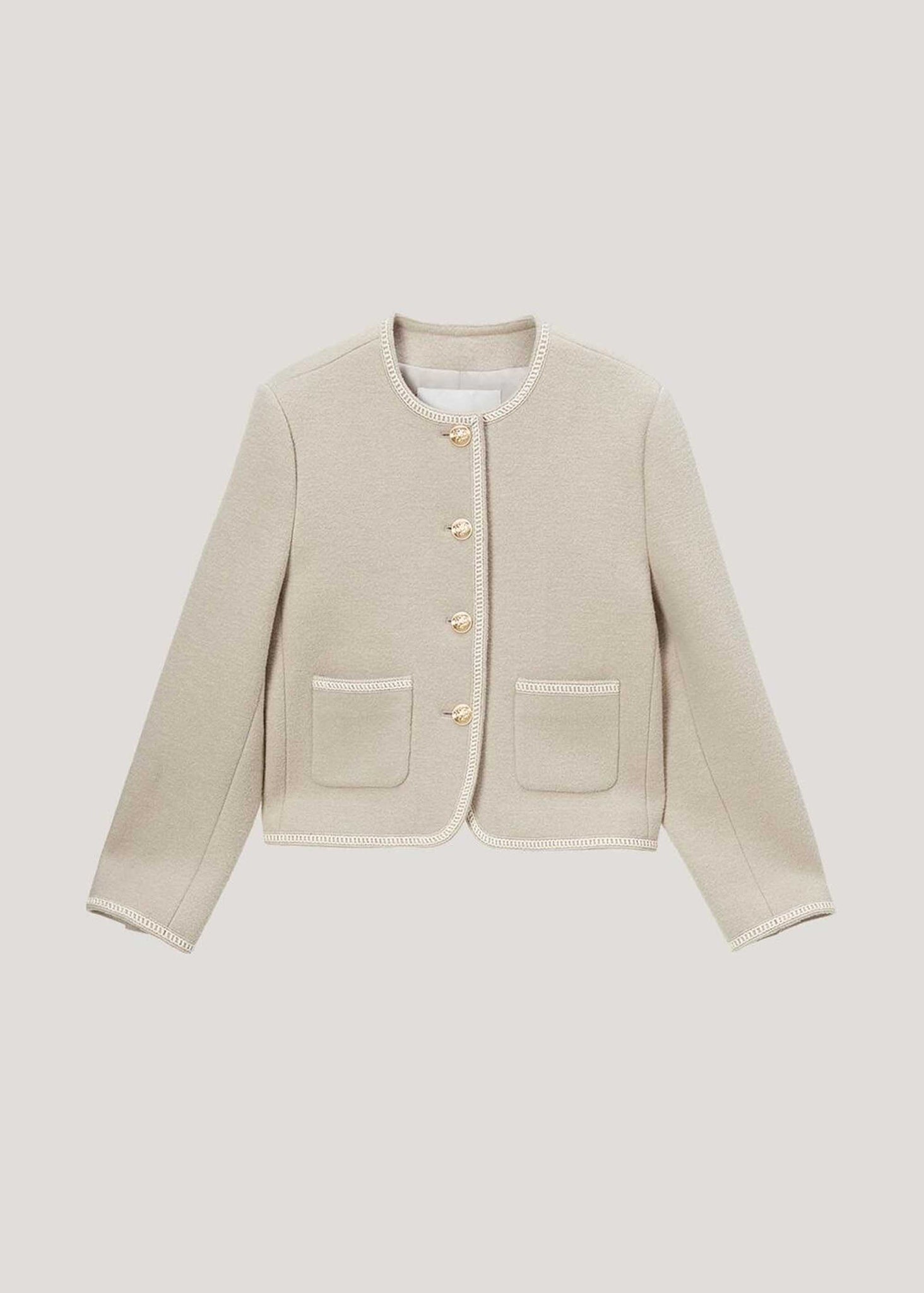 Cream Boucle Tweed Collarless Jacket