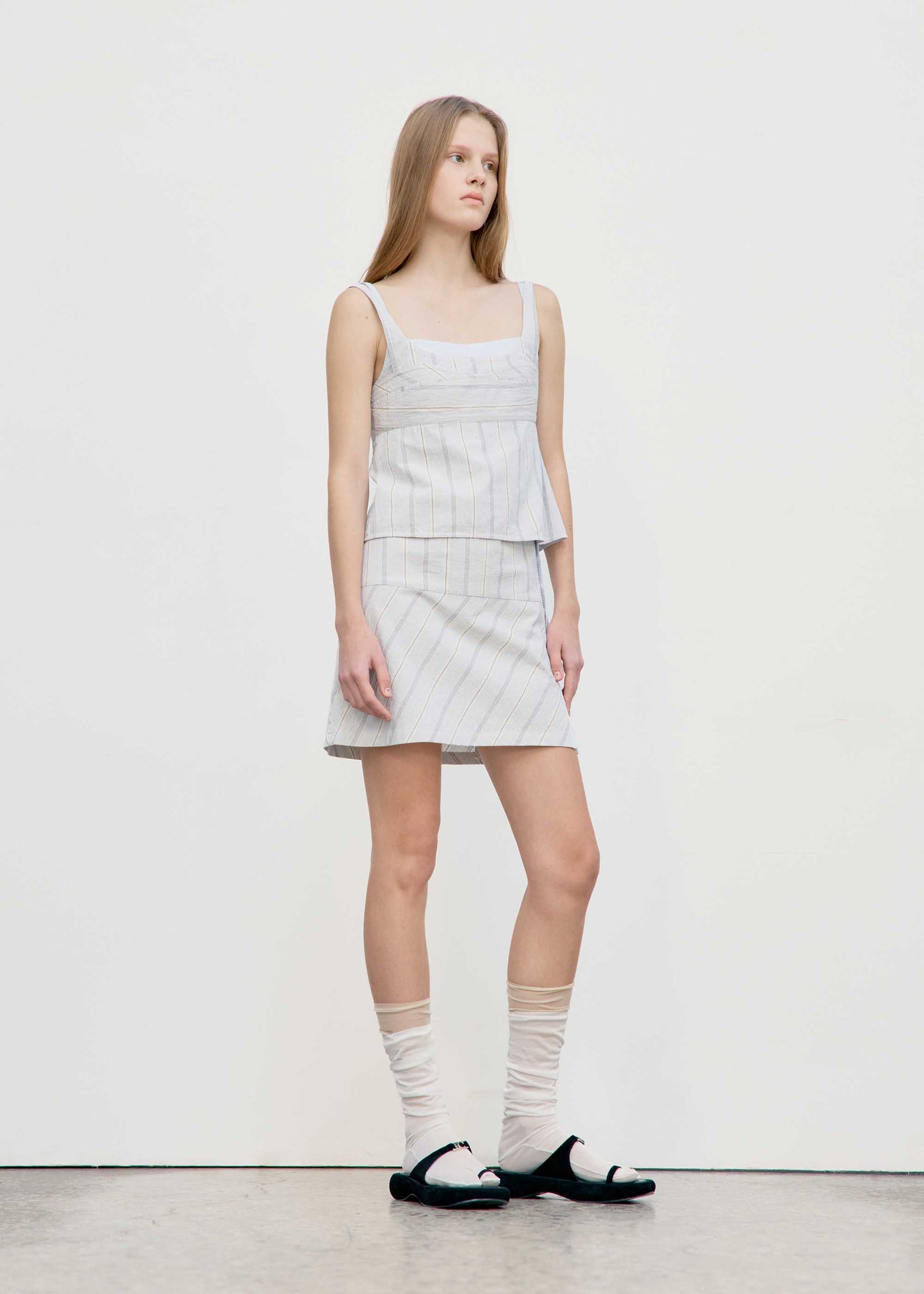 Light Grey Striped Strap Mini Dress