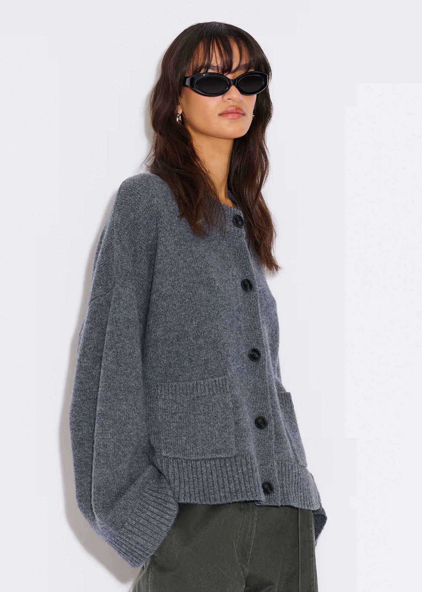 Grey Wool Wide Cardigan