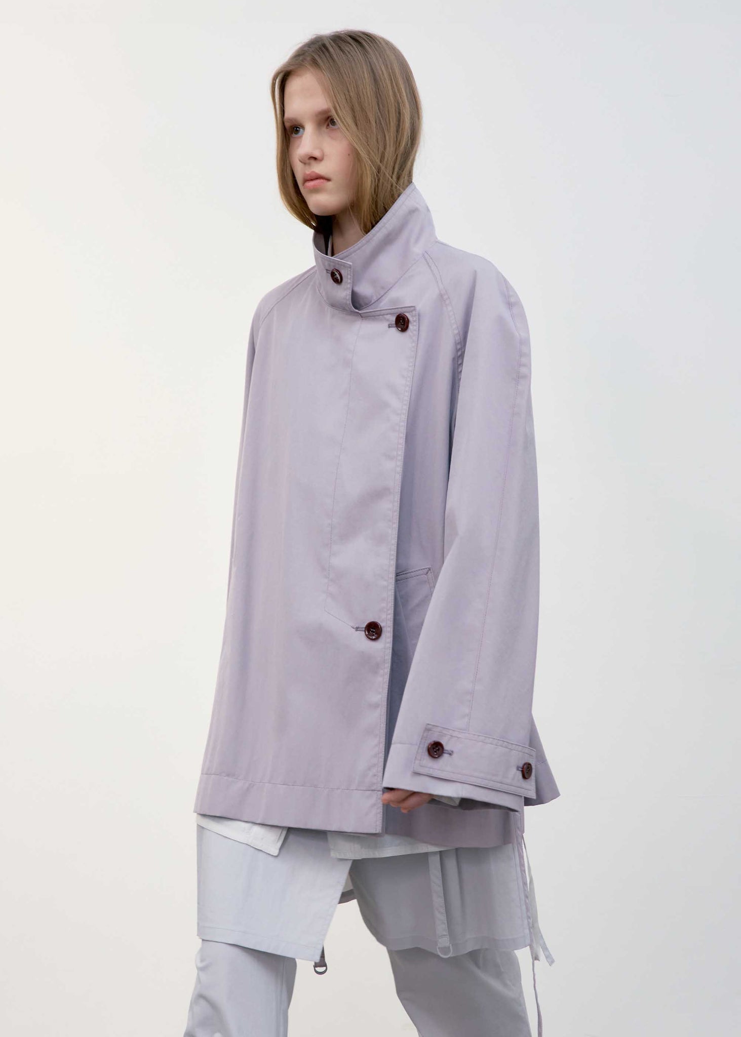 Light Purple Stand Collar Half Trench Coat