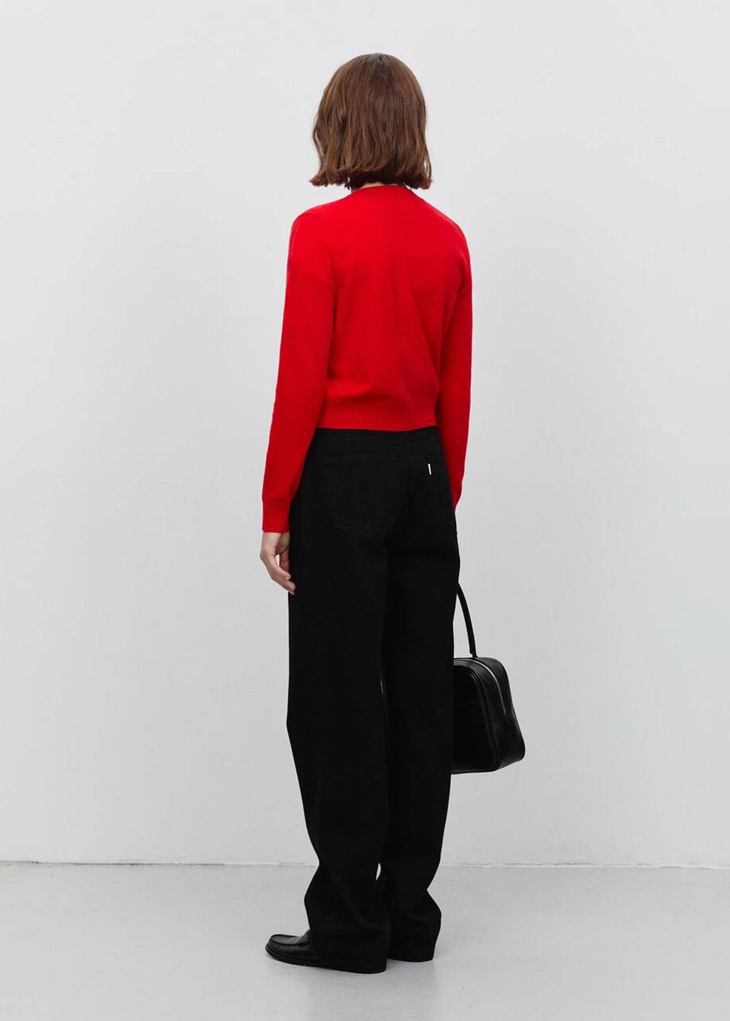 Red Round-Neck Wool Cardigan