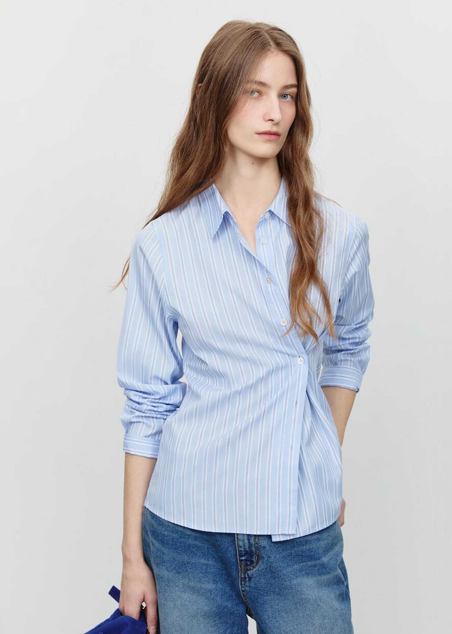 Blue Striped Two-Way Button-Up Shirt