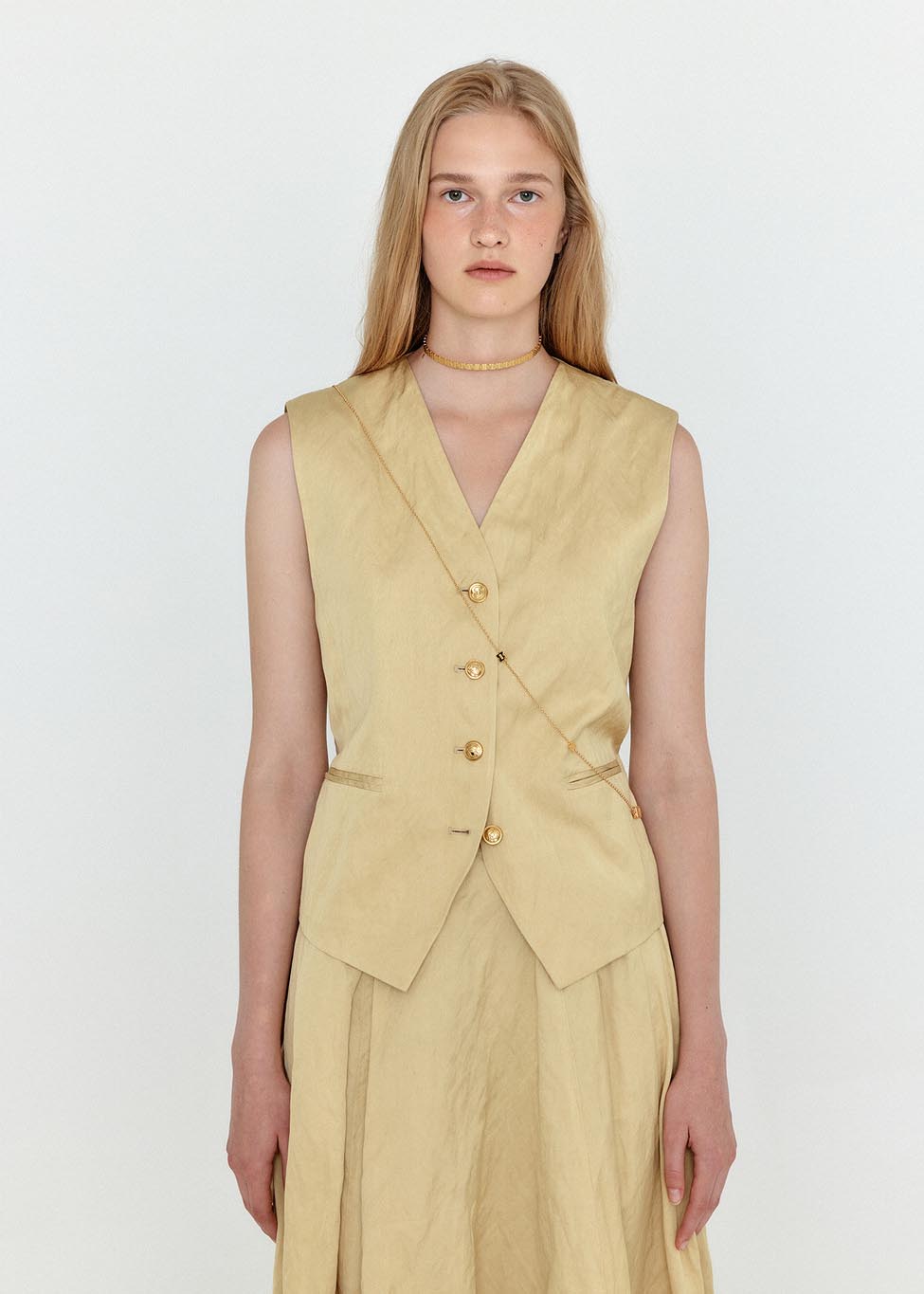 Beige Double Belted Vest - 157Moments