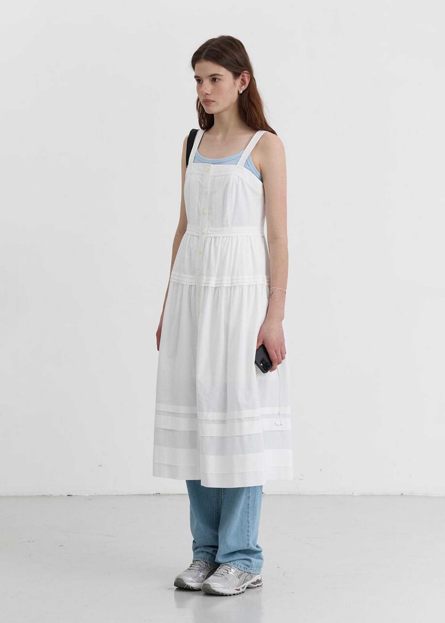 Off-White Square-Neck Buttoned Midi Dress