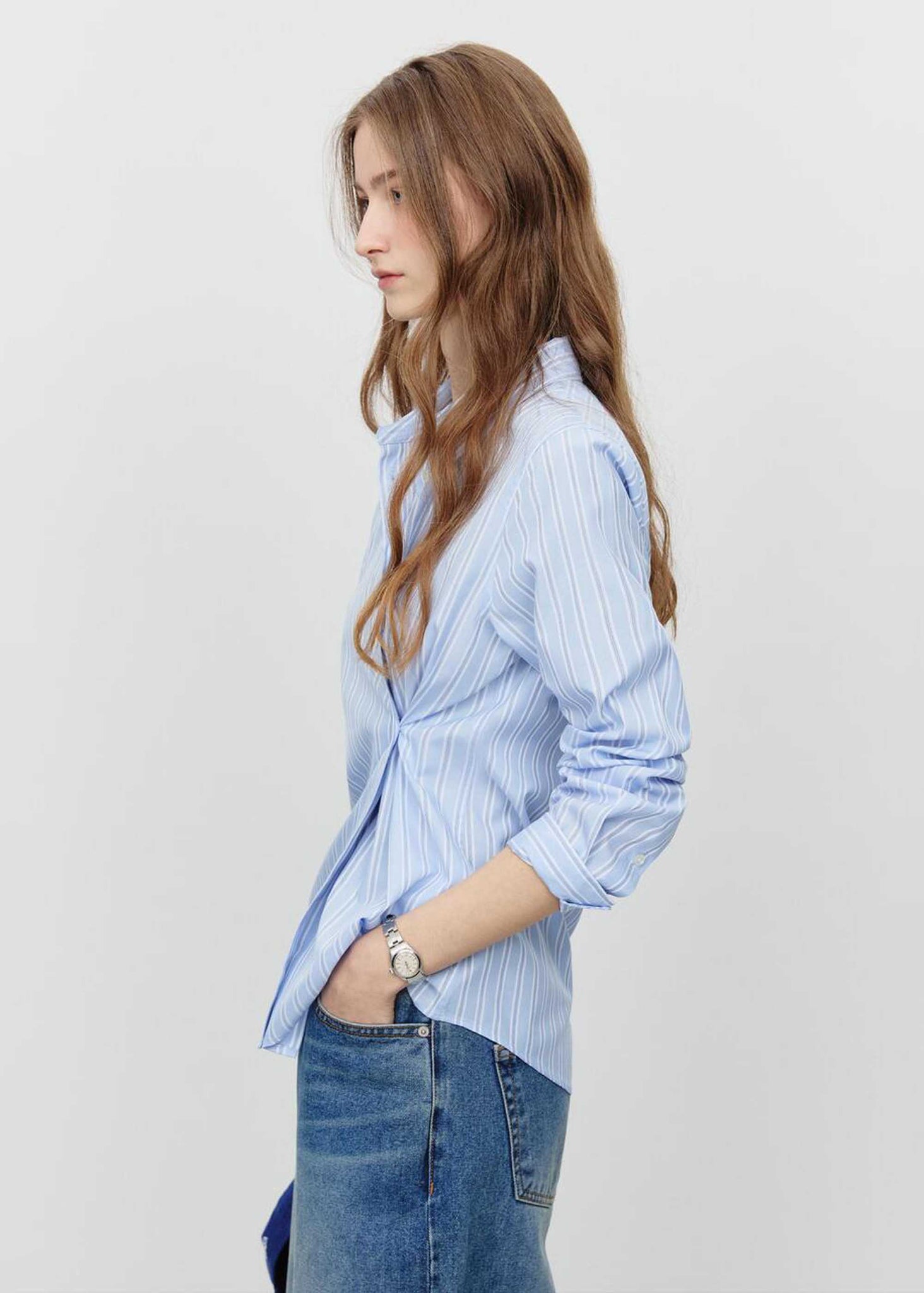 Blue Striped Two-Way Button-Up Shirt