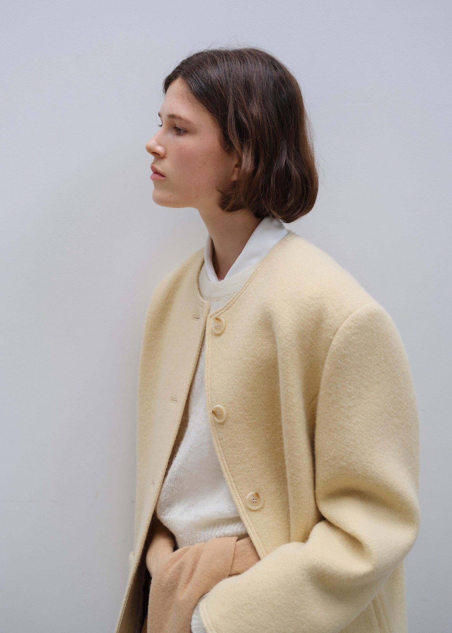 Pale Yellow Collarless Jacket