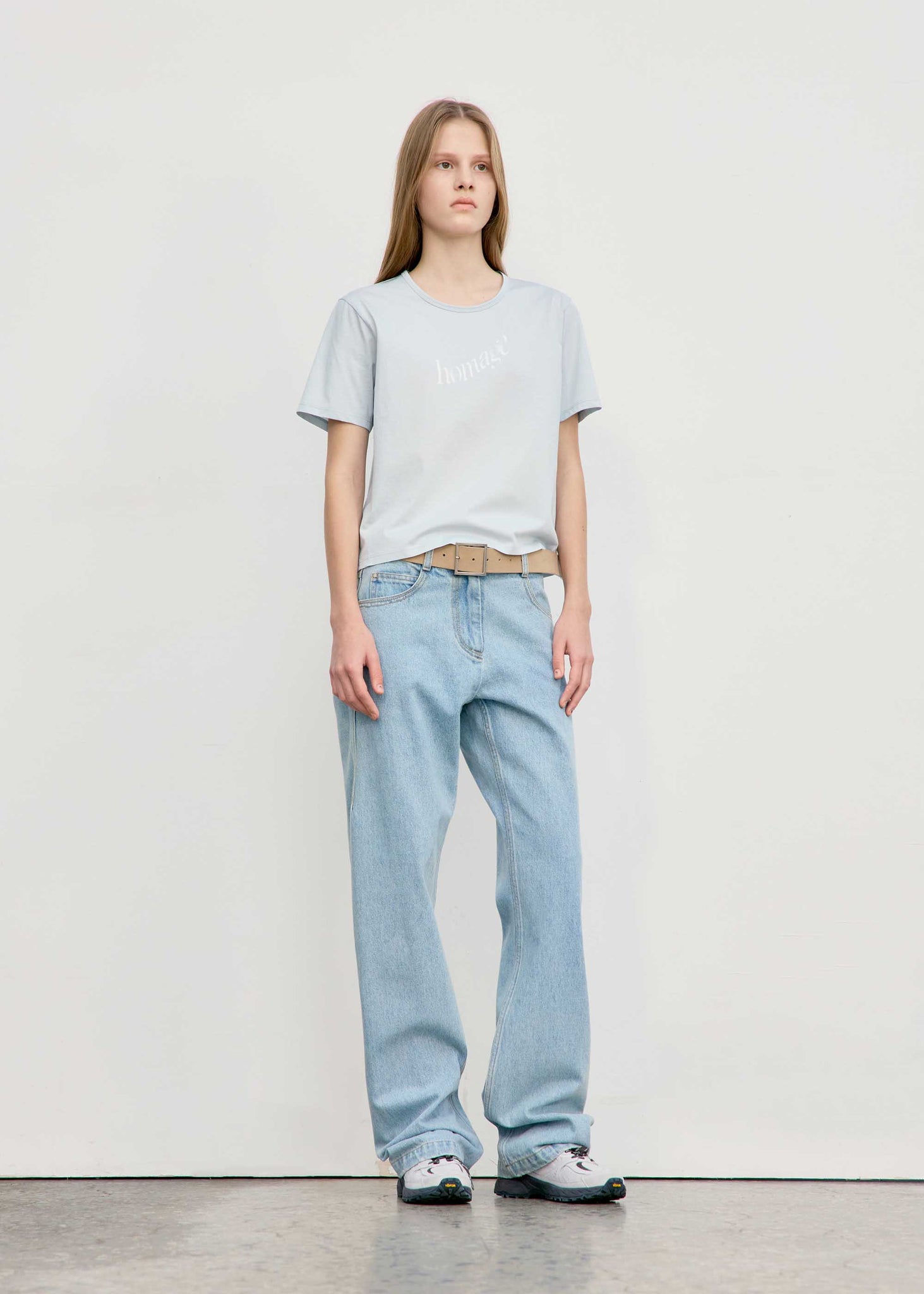 Pale Blue ‘Homage’ Cropped T-Shirt