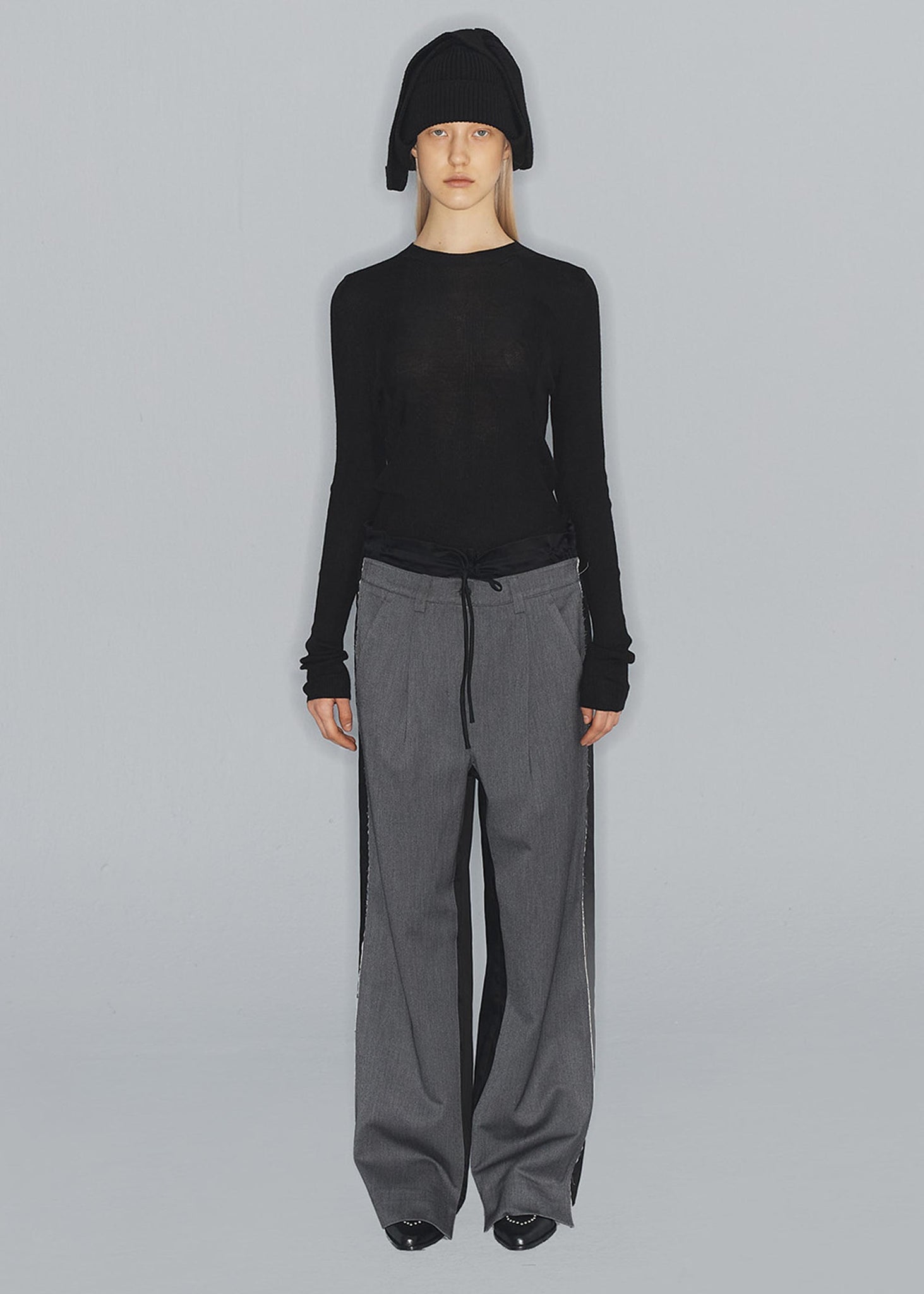 Grey and Black Relaxed Faux Trousers