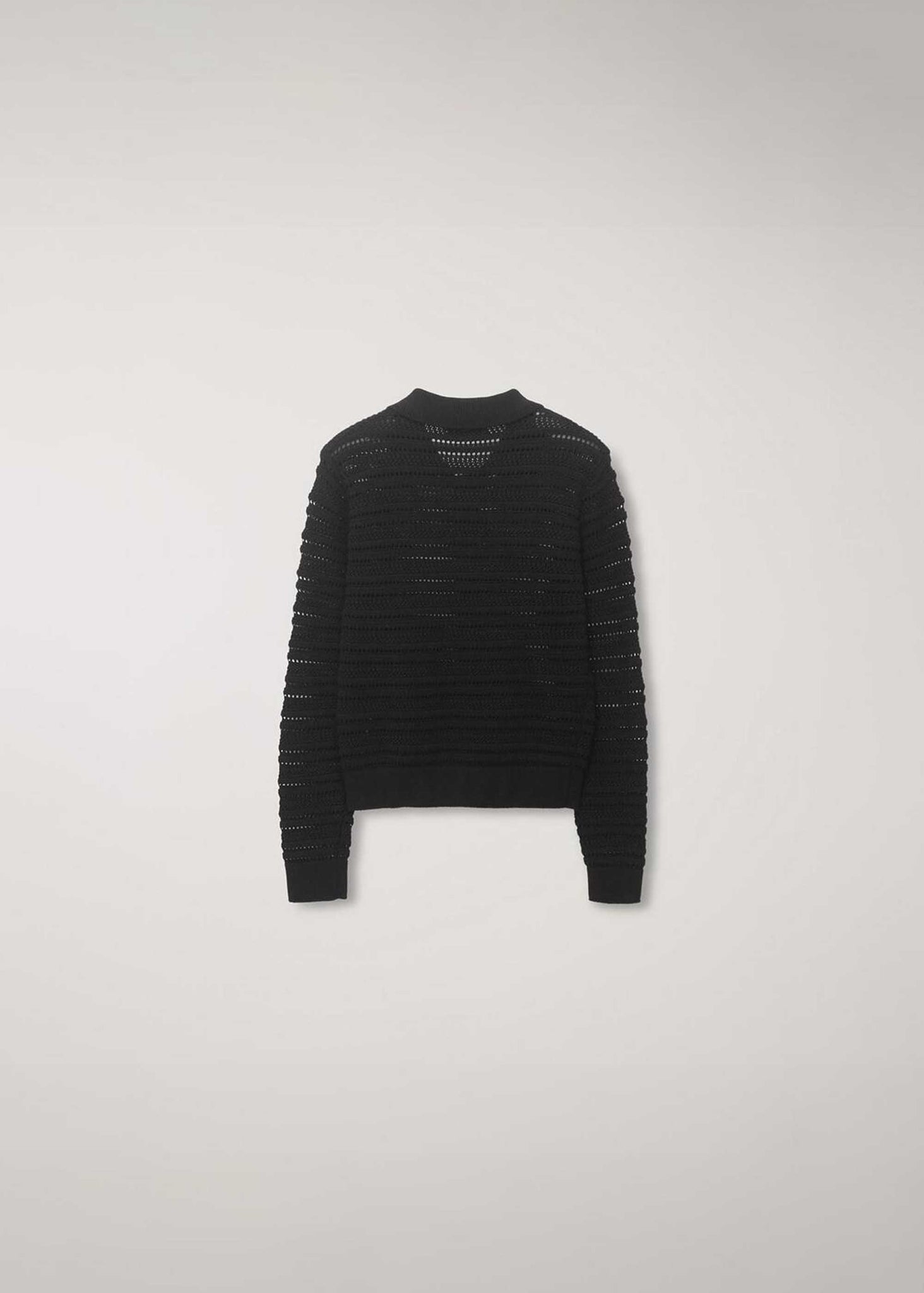 Black Open-Knit Collared Cardigan