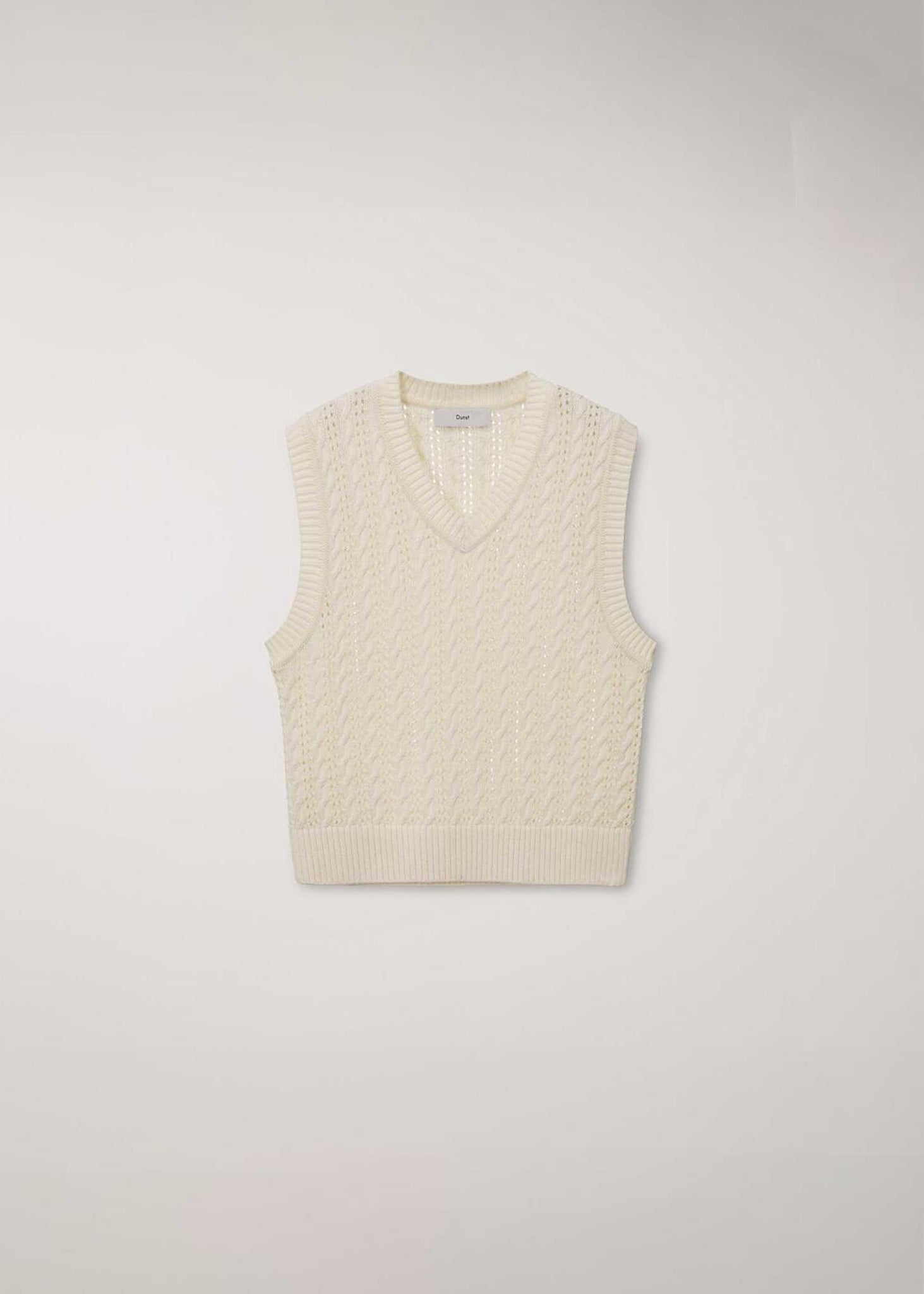 Beige Crochet-Knit V-Neck Vest