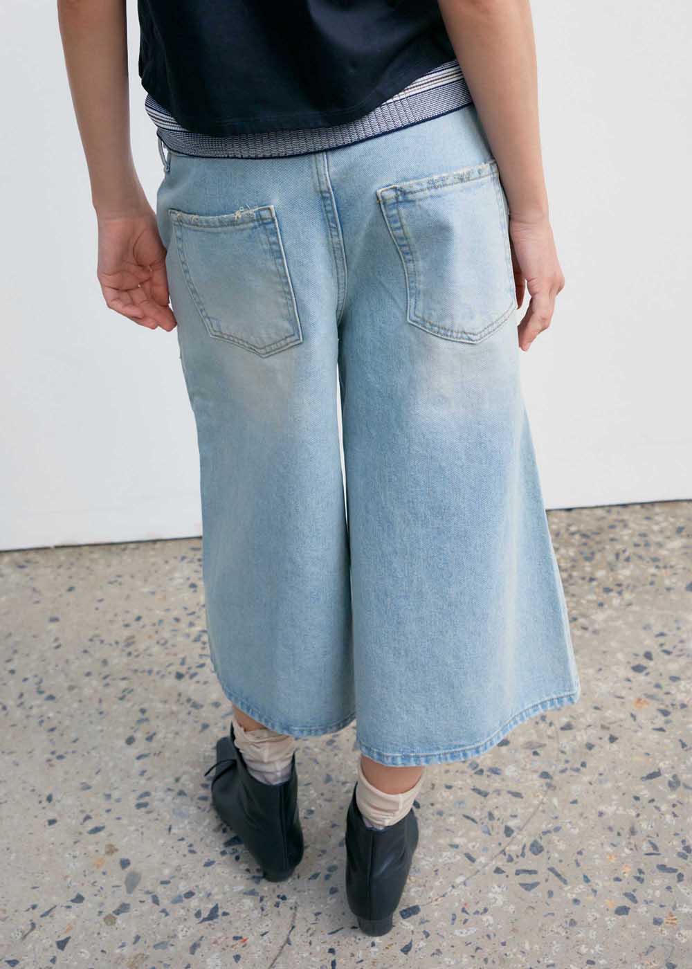 Light Blue Belted Denim Bermuda Shorts