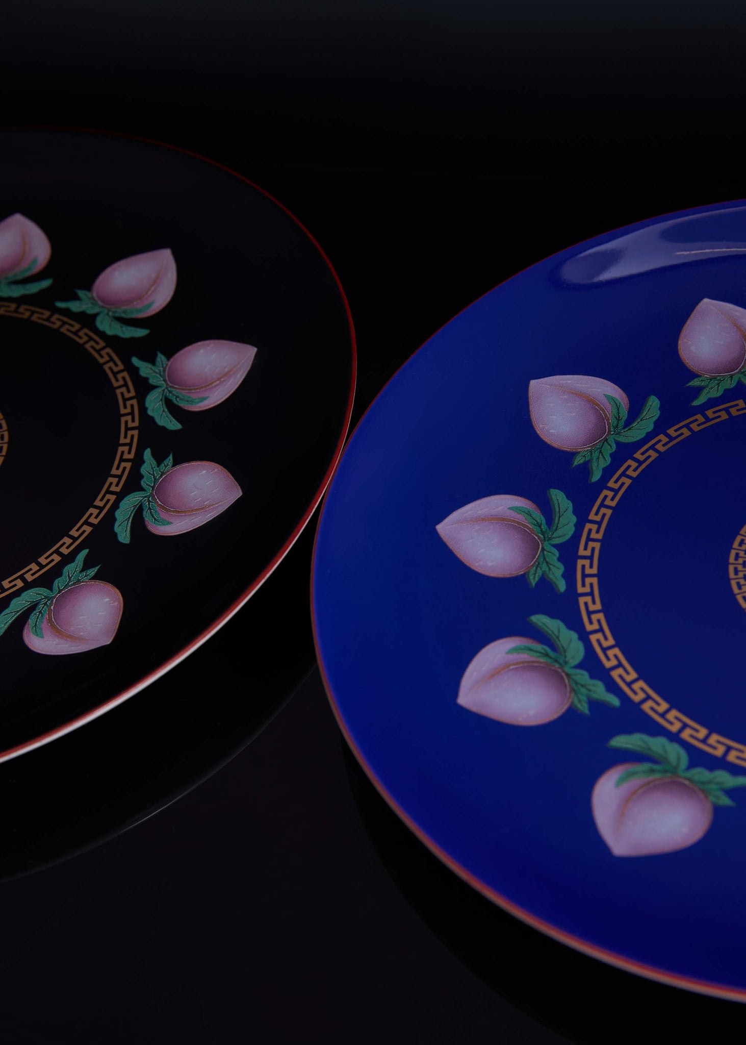 Black and Blue Peach Pattern Plate Set of 2