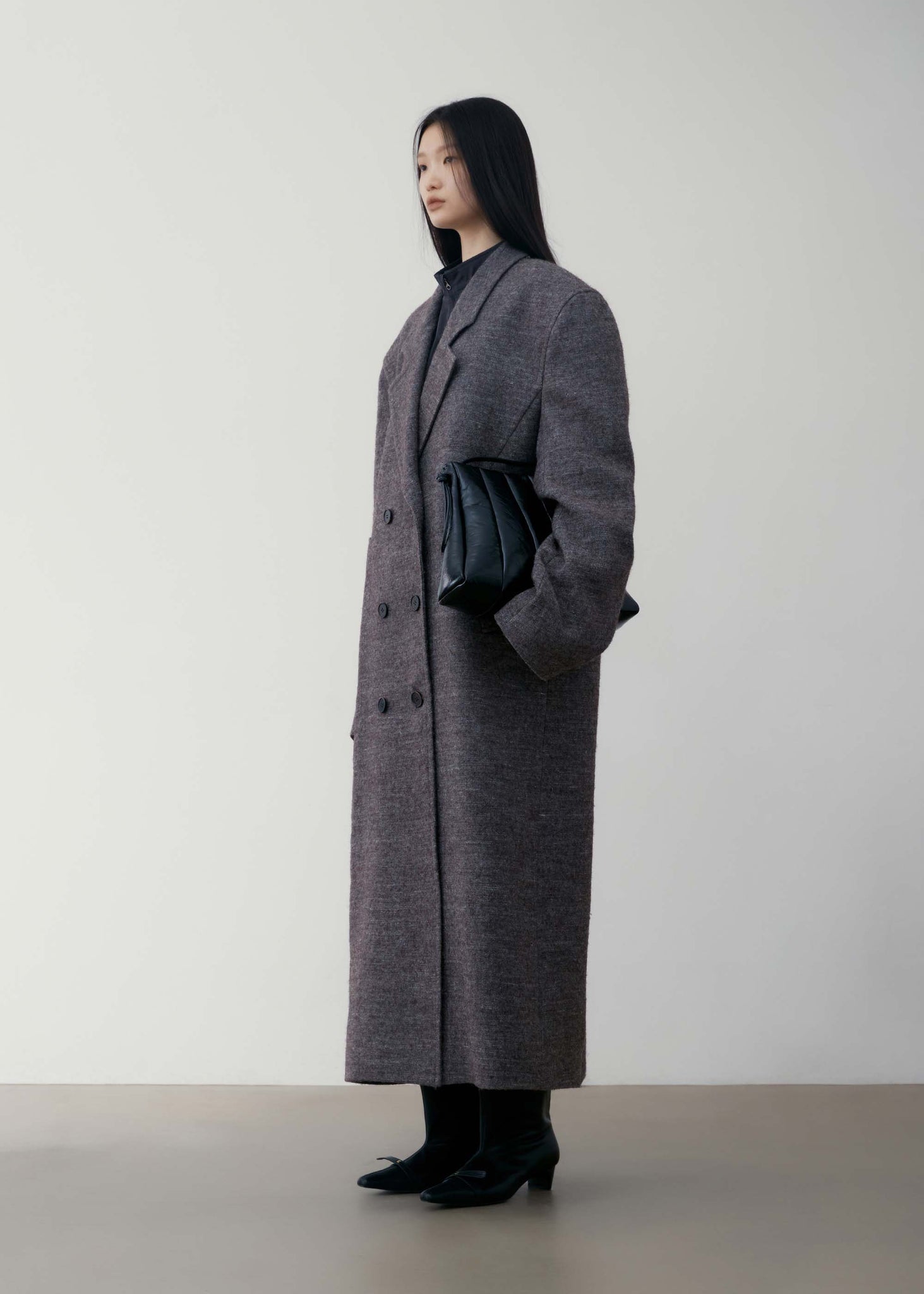 Grey Melange Oversized Wool Coat