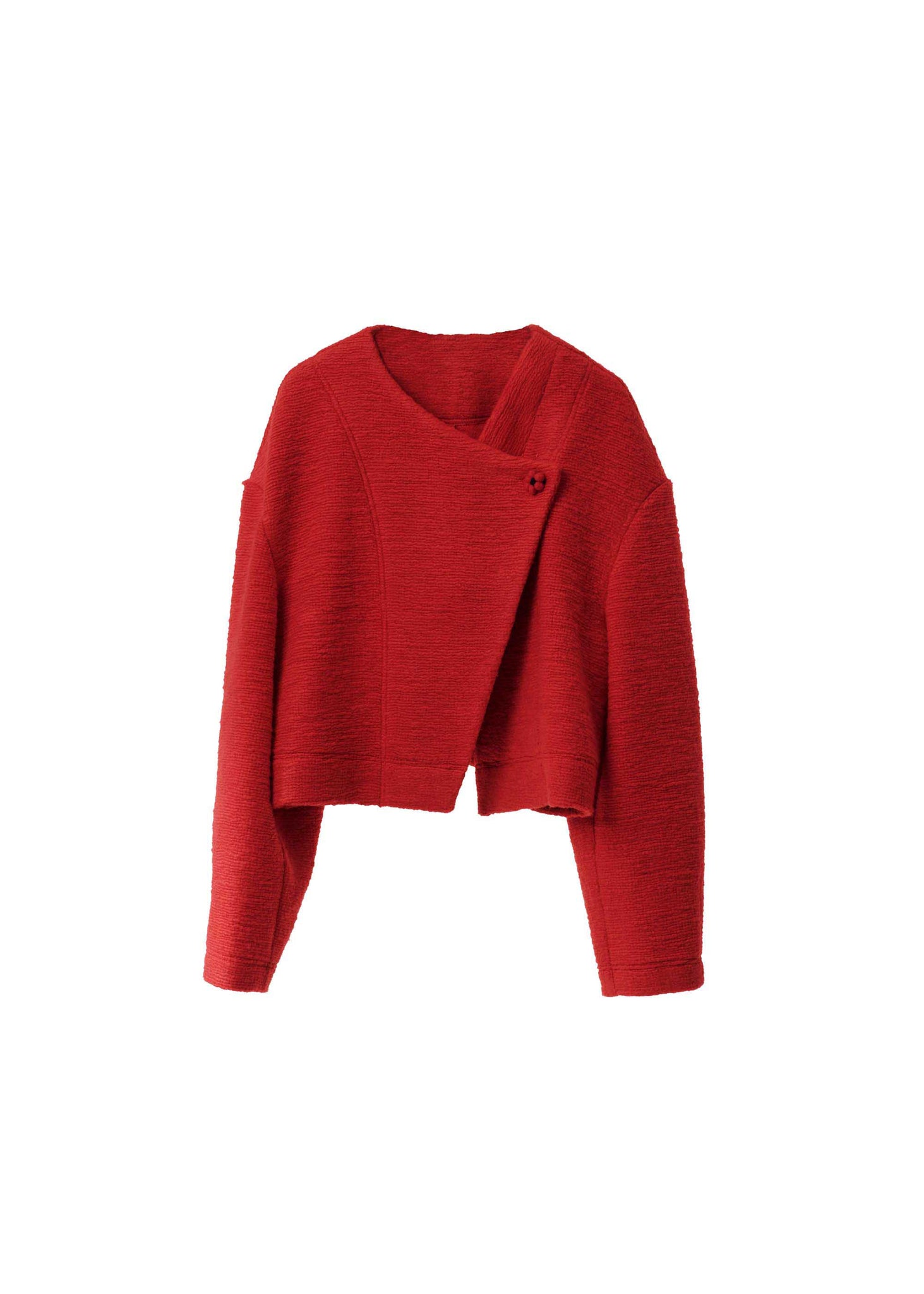 Red Cropped Collarless Jacket