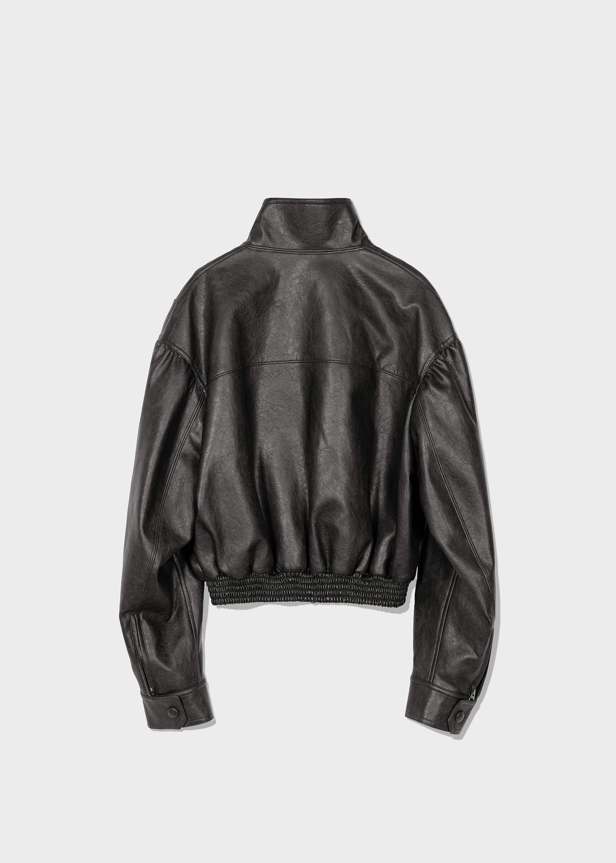 LOW CLASSIC: Charcoal Faux Leather Short Jacket | 157Moments