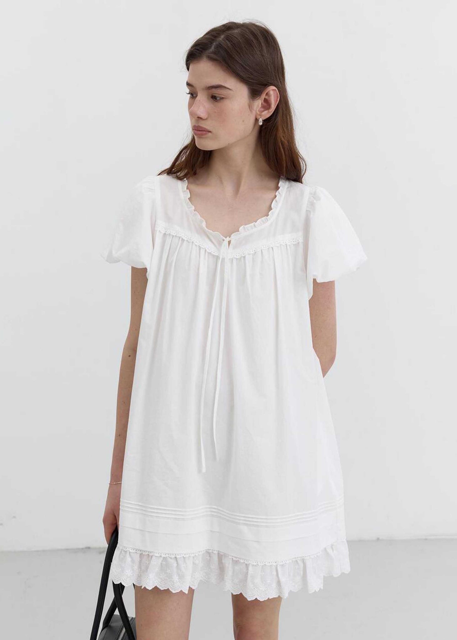 White Puff Sleeve Mini Dress