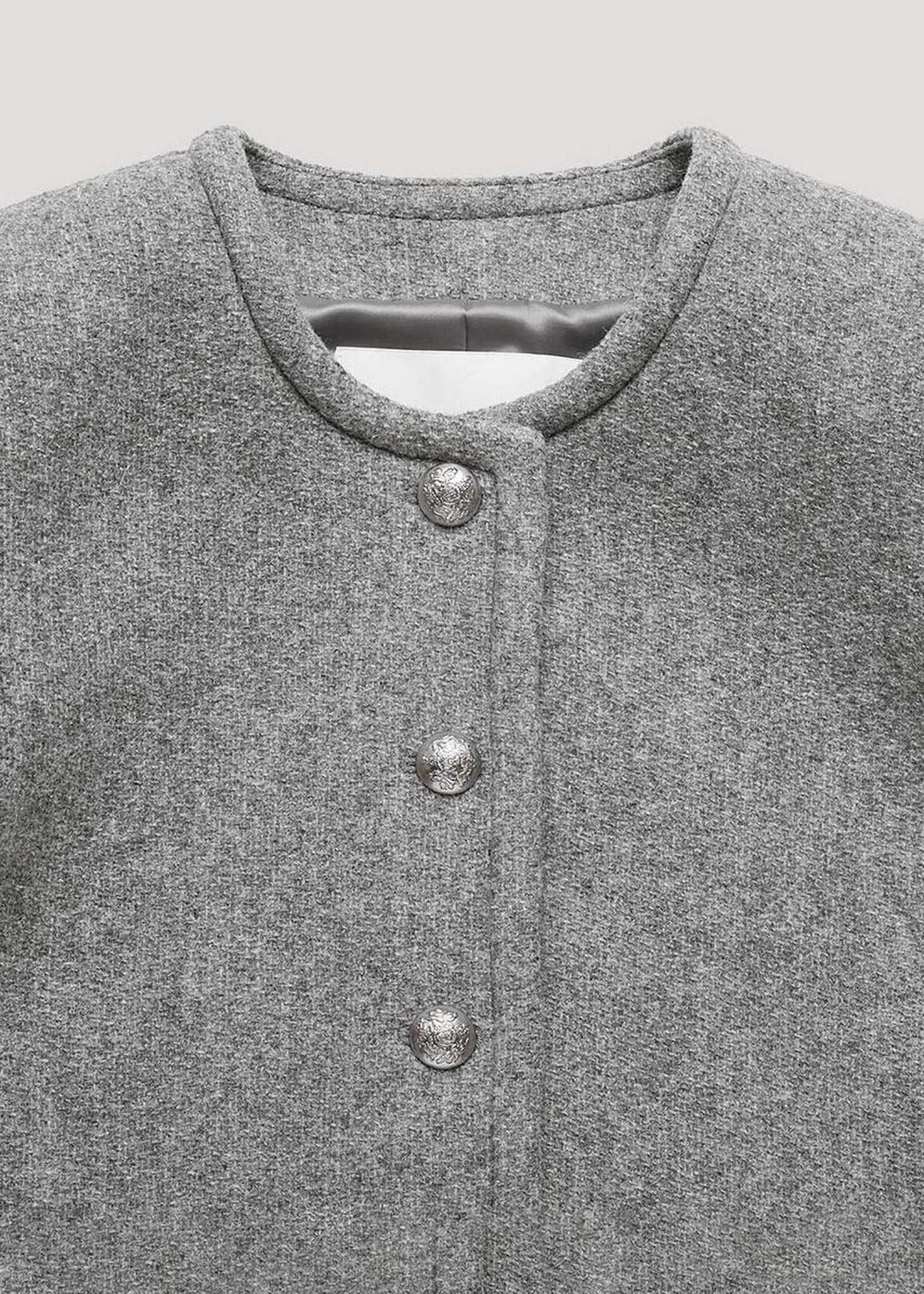 Grey Melange Tweed Collarless Jacket