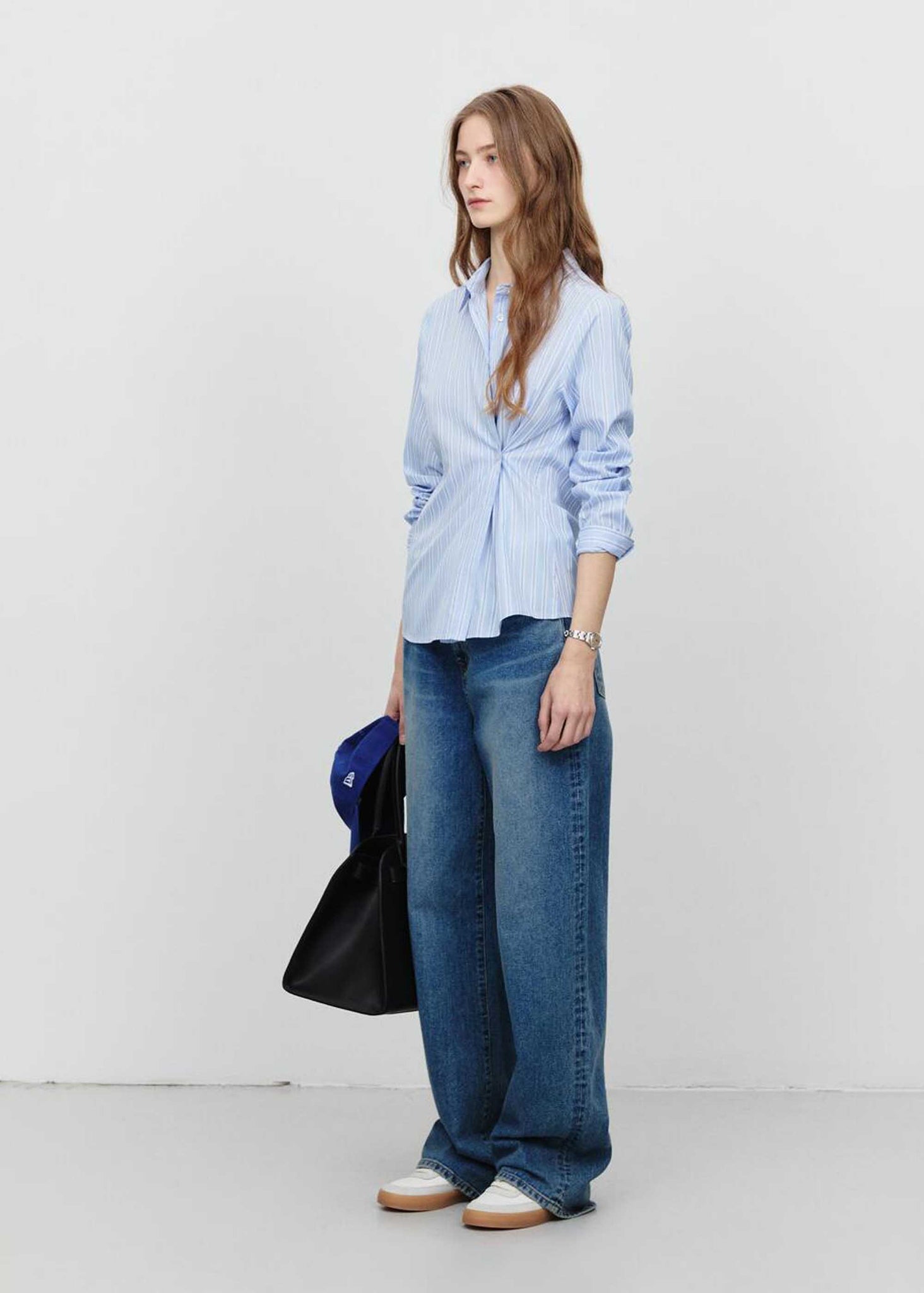 Blue Striped Two-Way Button-Up Shirt