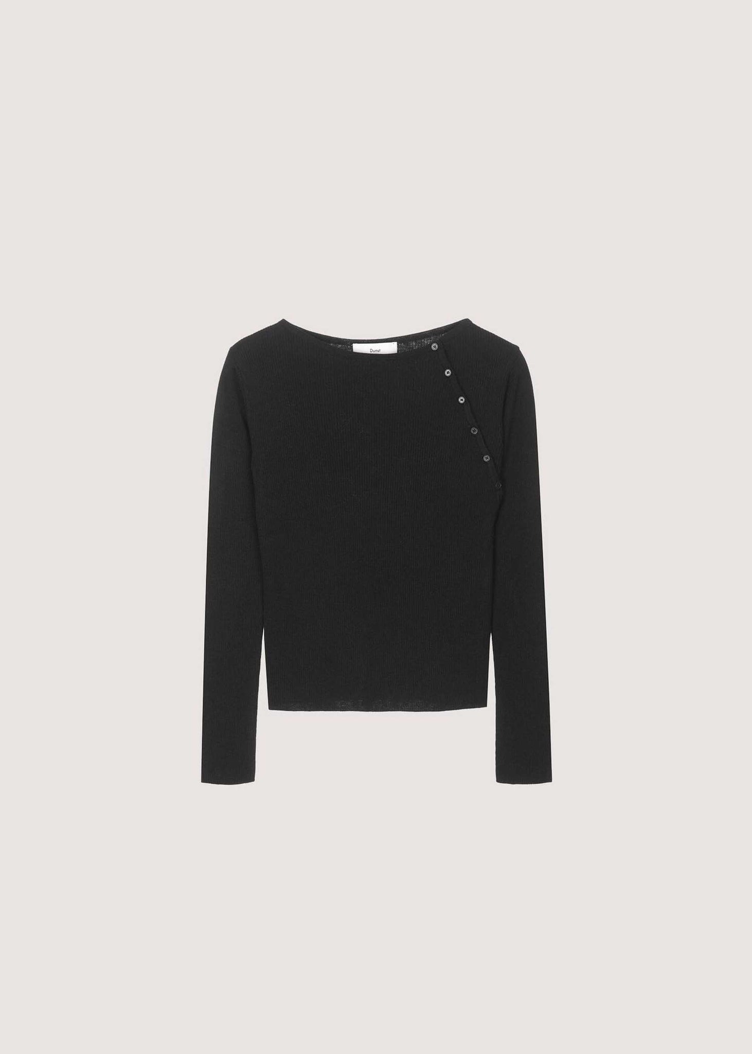 Black Asymmetric Buttoned Knit Top