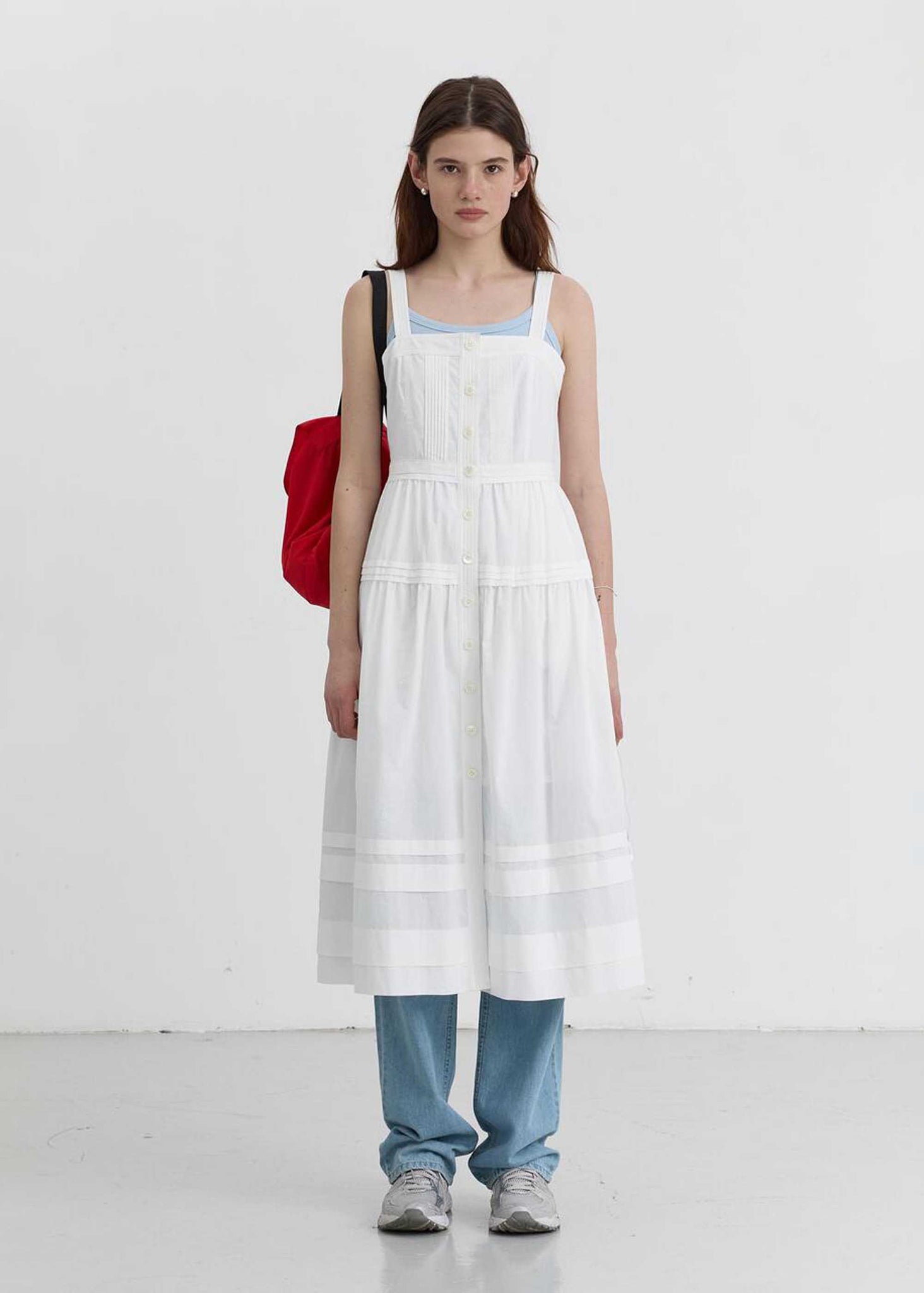 Off-White Square-Neck Buttoned Midi Dress
