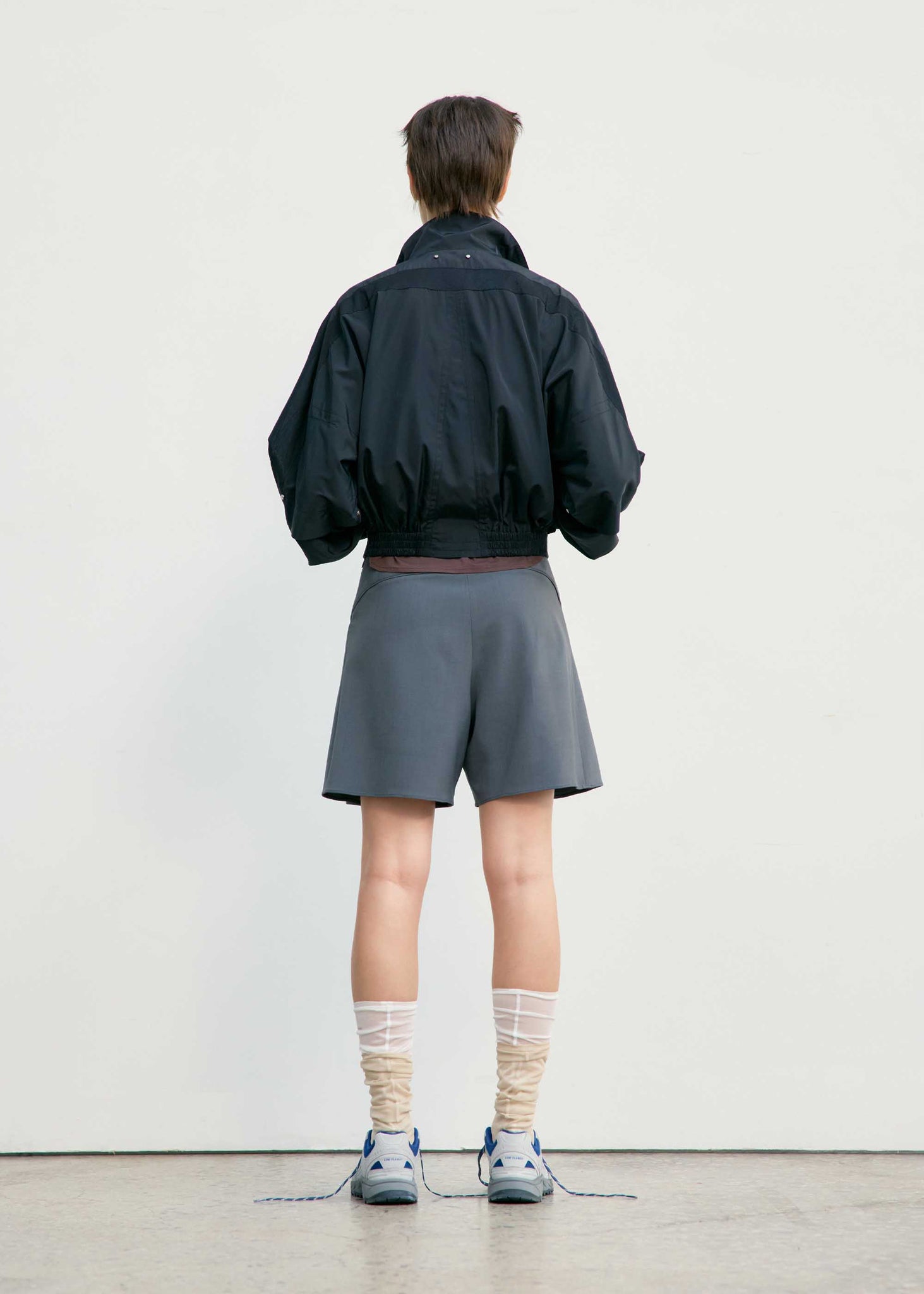 Grey Rib Pleat Shorts