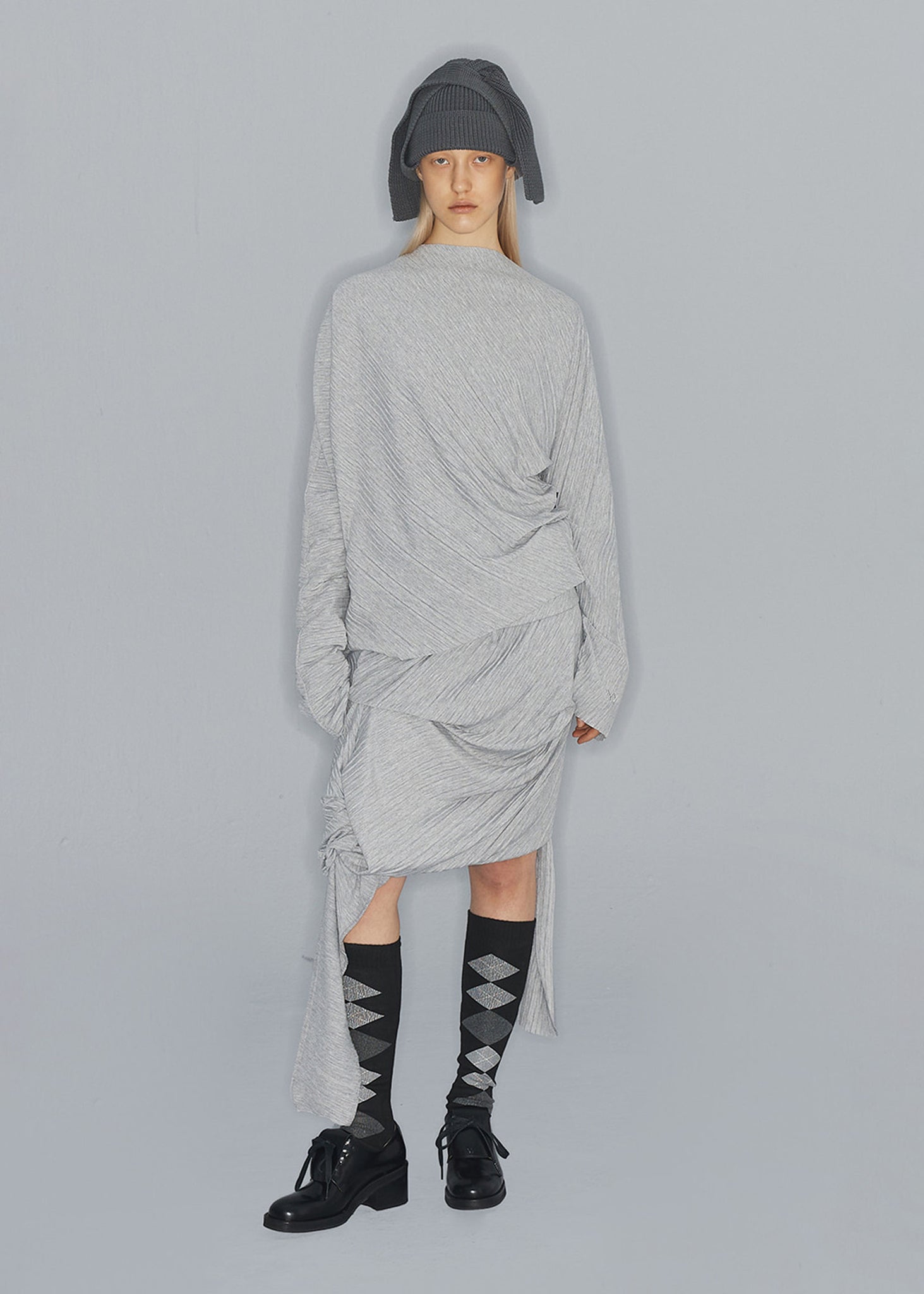 Grey Bias Pleated Longsleeve T-Shirt