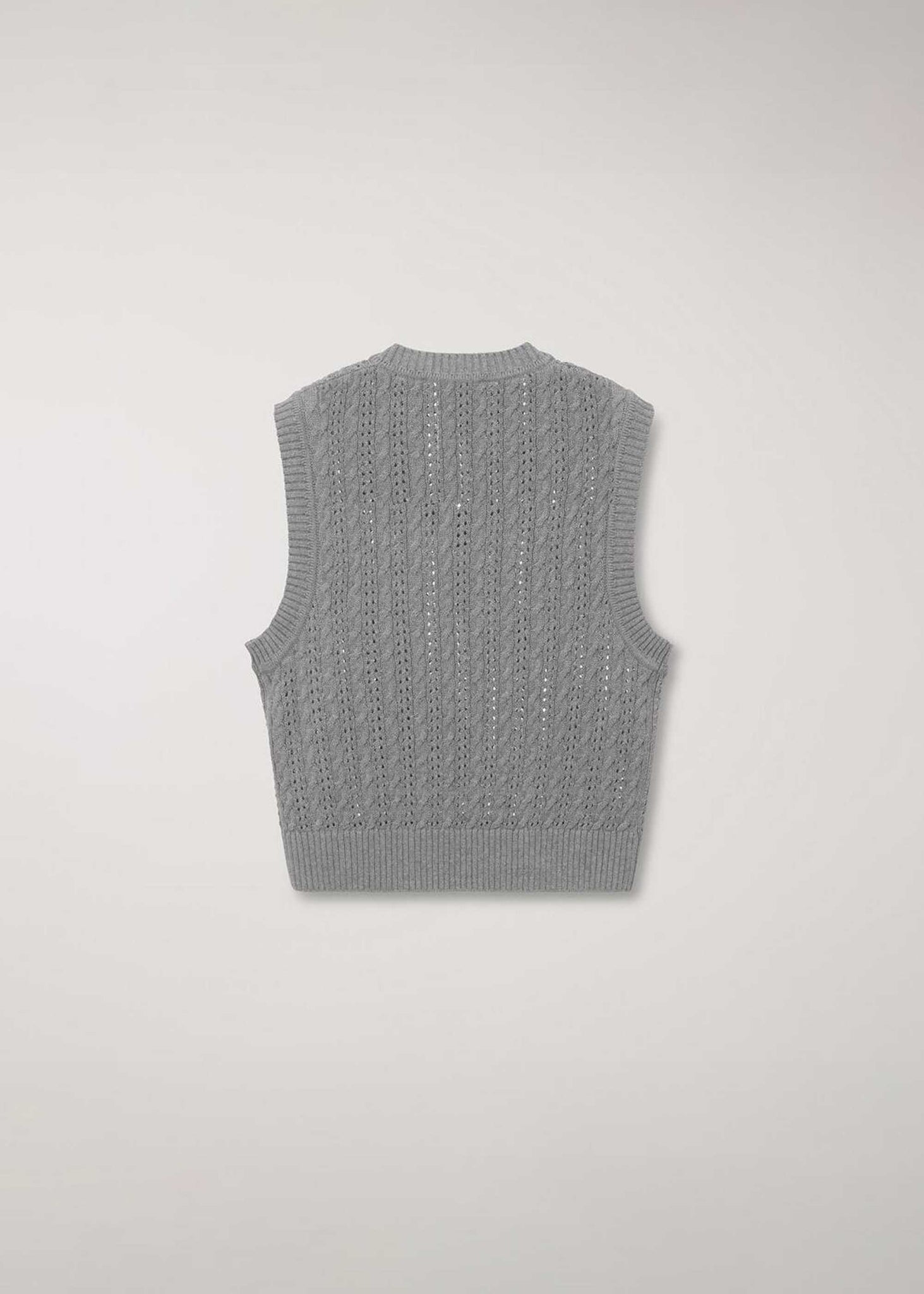 Grey Crochet-Knit V-Neck Vest