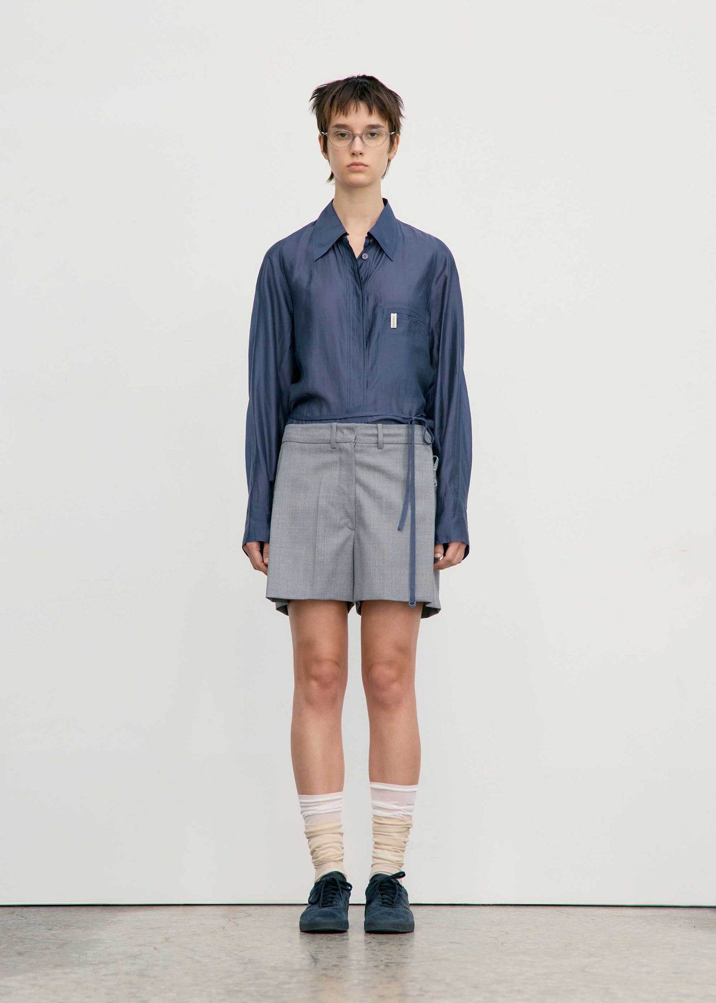 Navy Semi-Sheer Belted Shirt