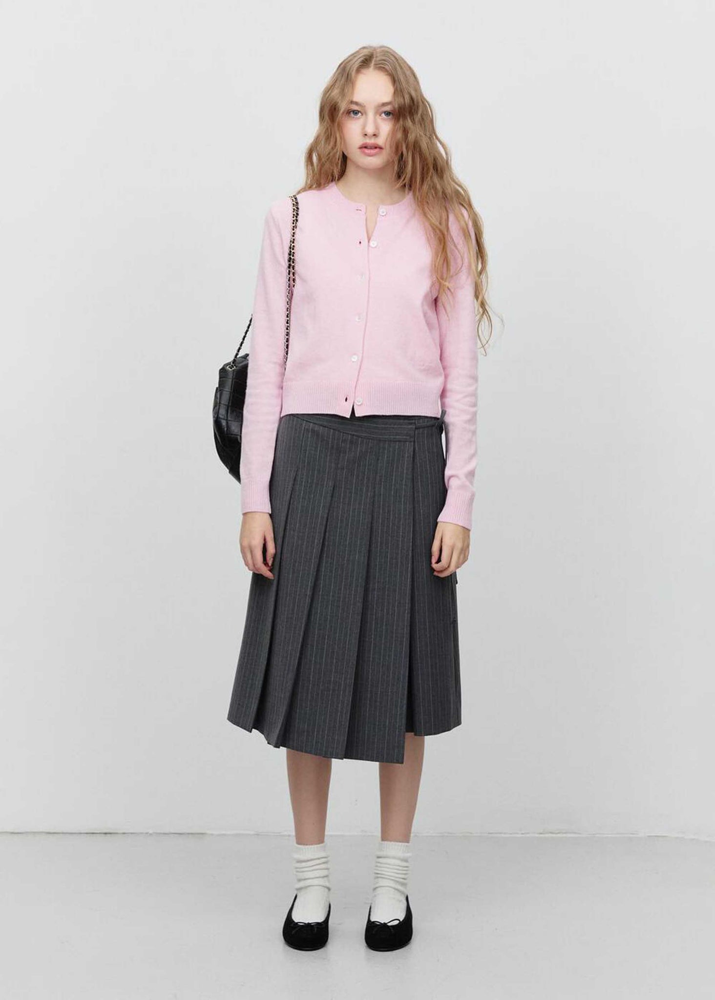 Pink Round-Neck Wool Cardigan