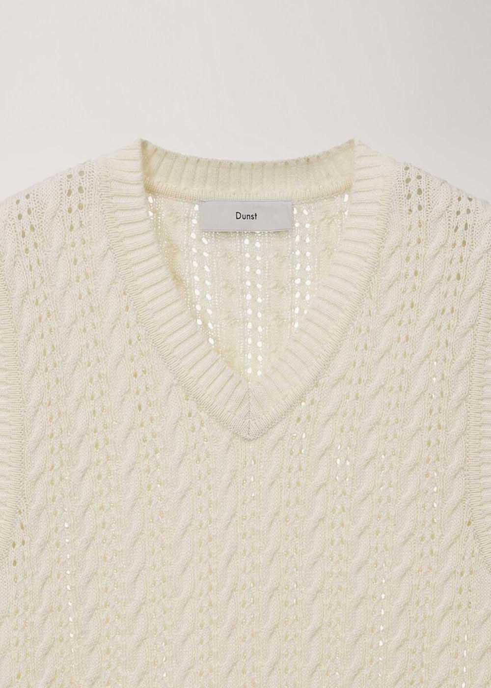 Beige Crochet-Knit V-Neck Vest