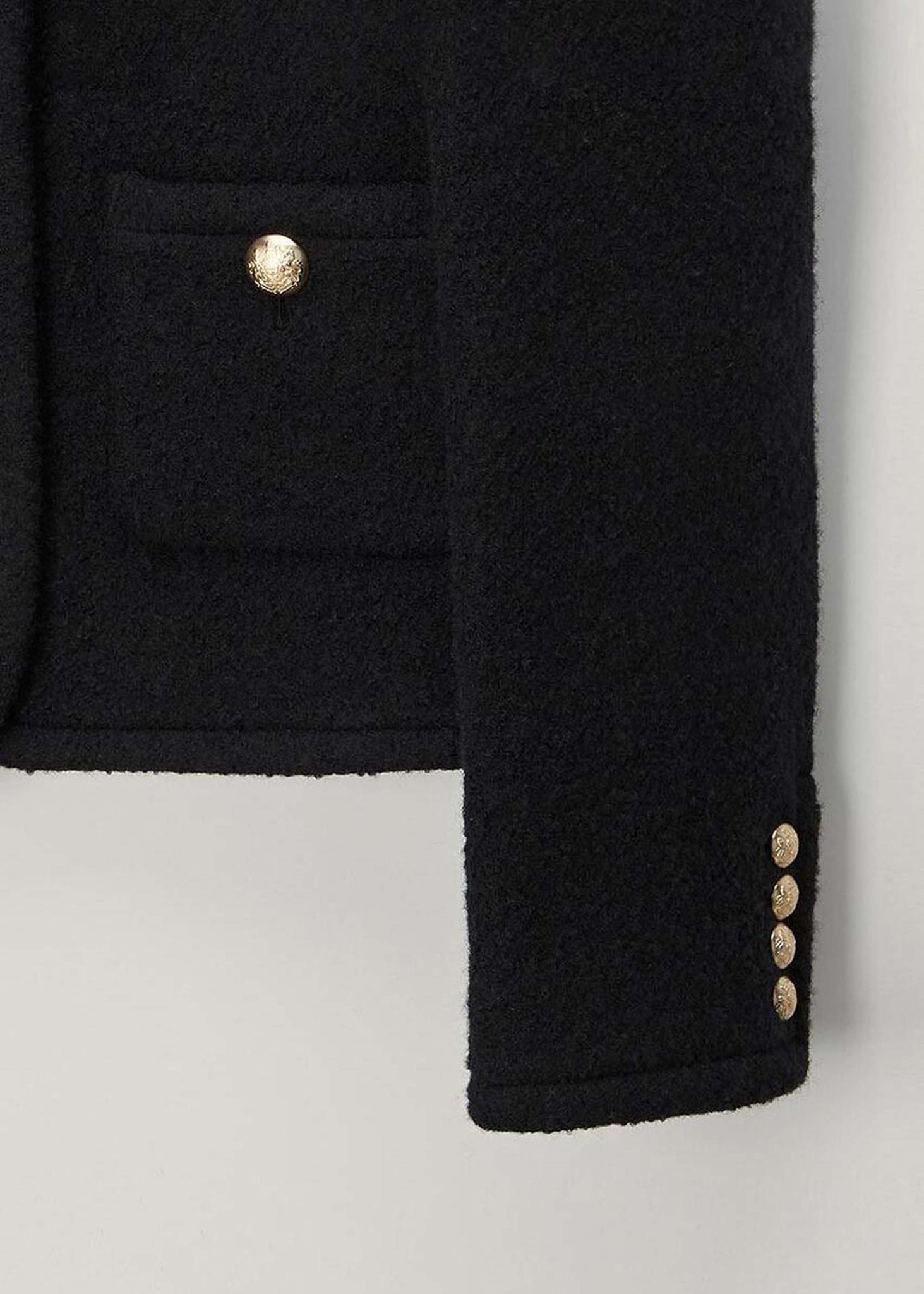 Black Boucle Tweed Collarless Jacket