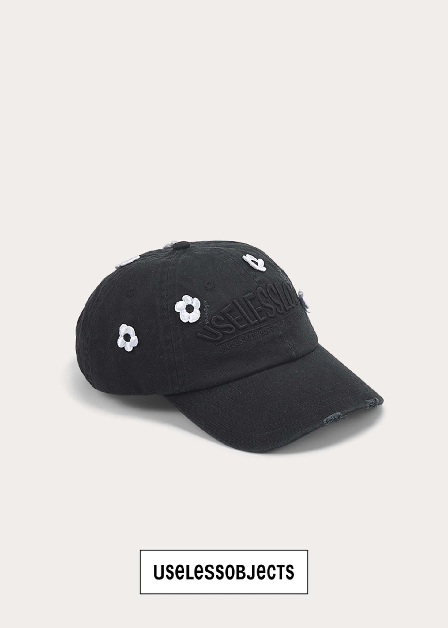 Black Denim Embroidered Cap