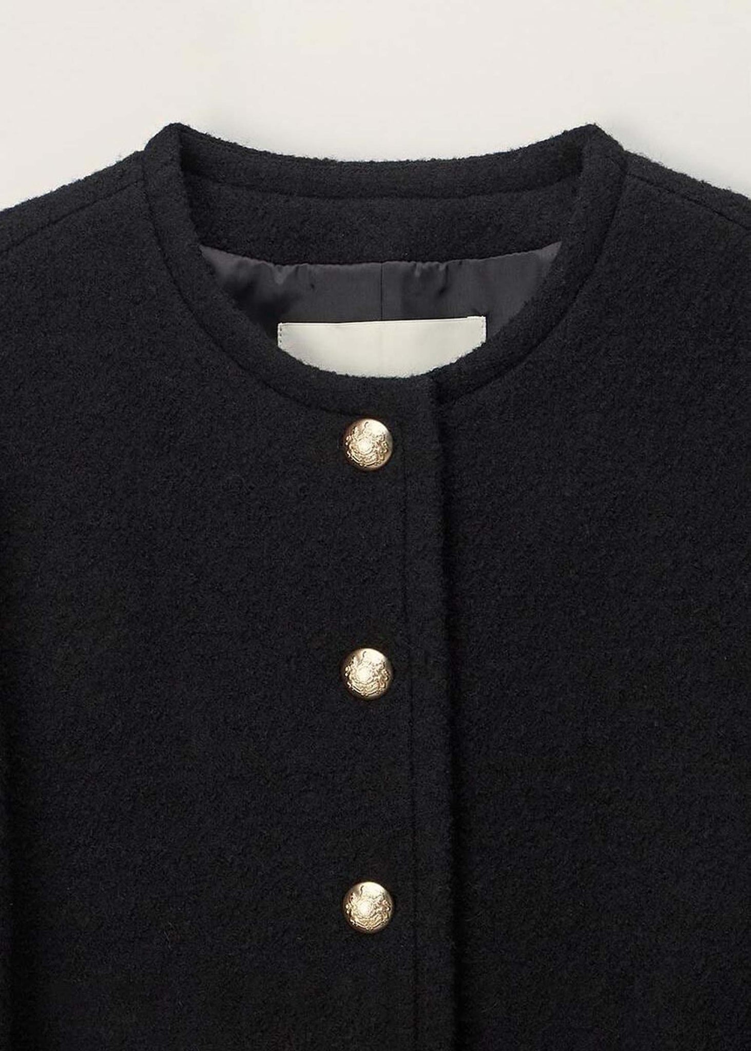 Black Boucle Tweed Collarless Jacket