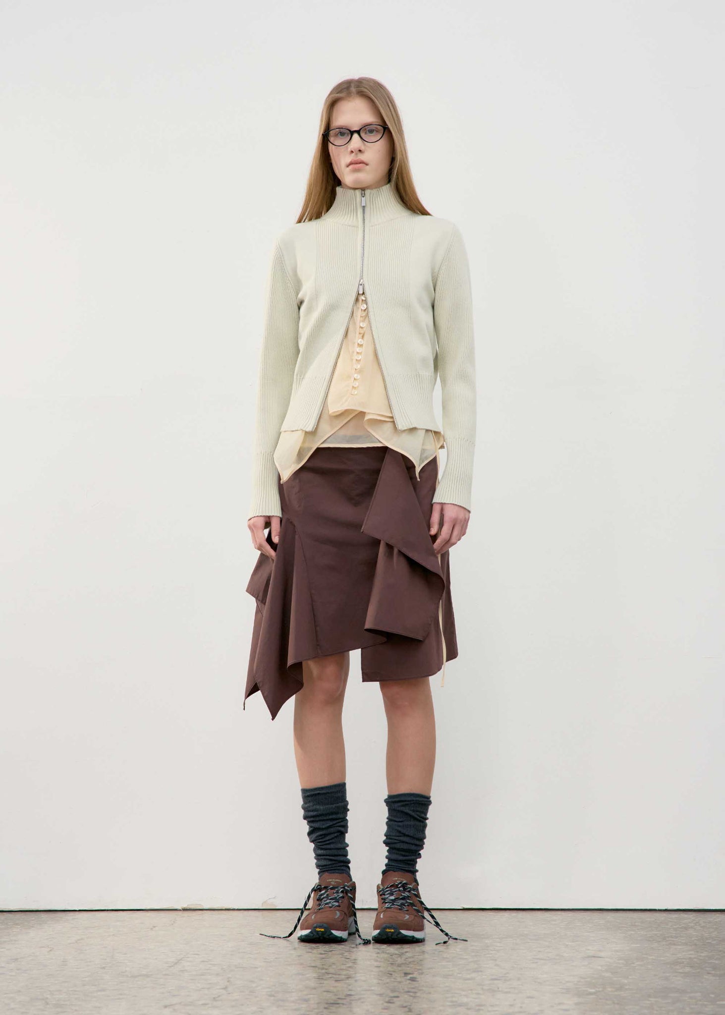 Brown Asymmetric Draped Mini Skirt