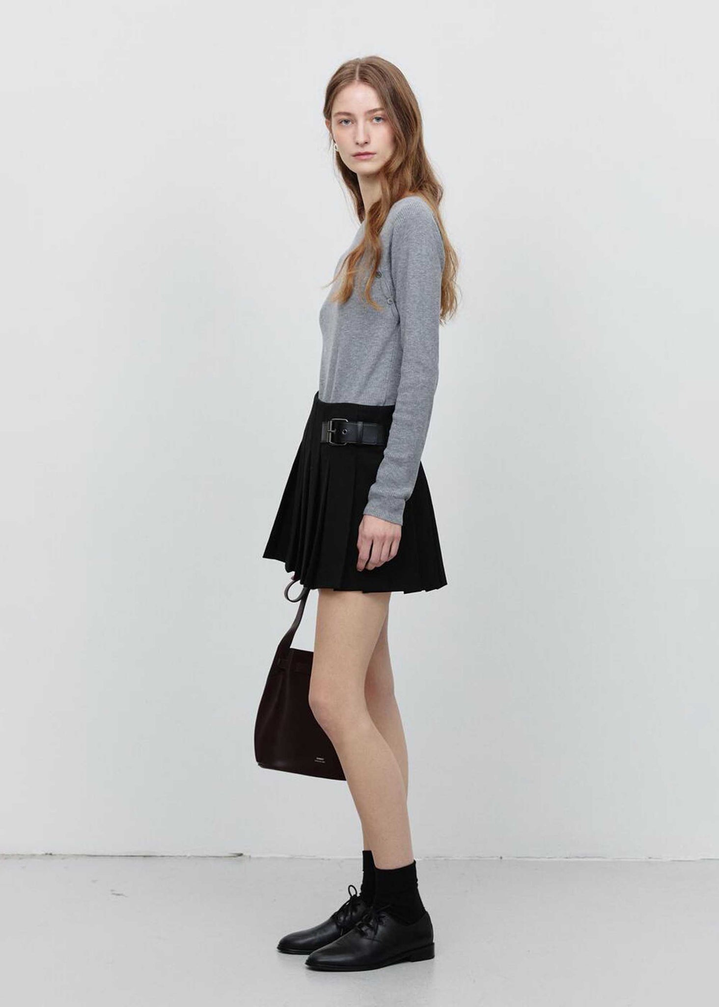 Grey Asymmetric Buttoned Knit Top