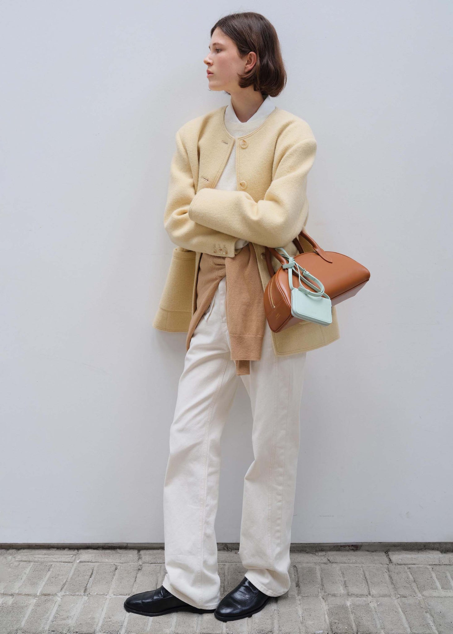 Pale Yellow Collarless Jacket