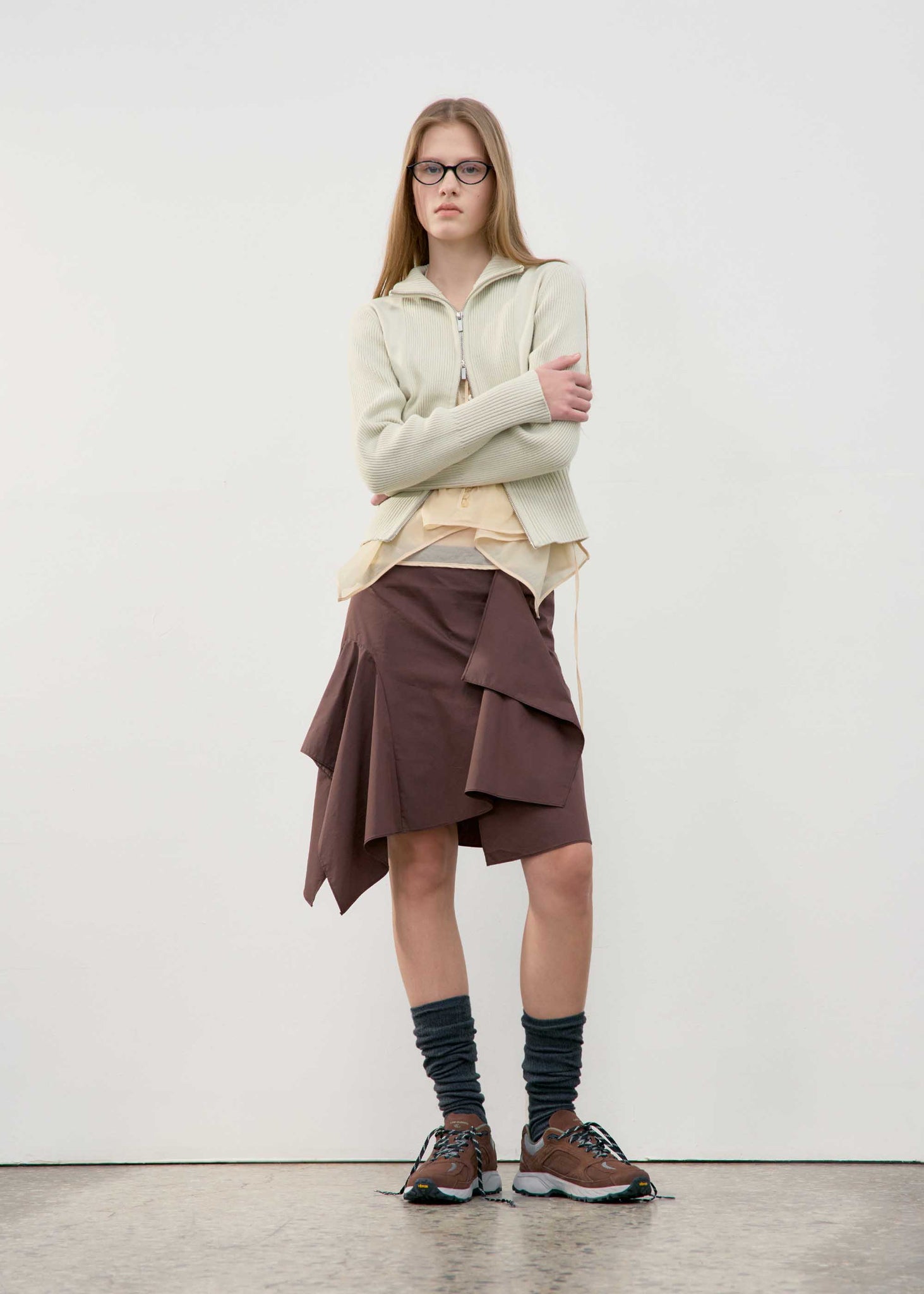 Brown Asymmetric Draped Mini Skirt