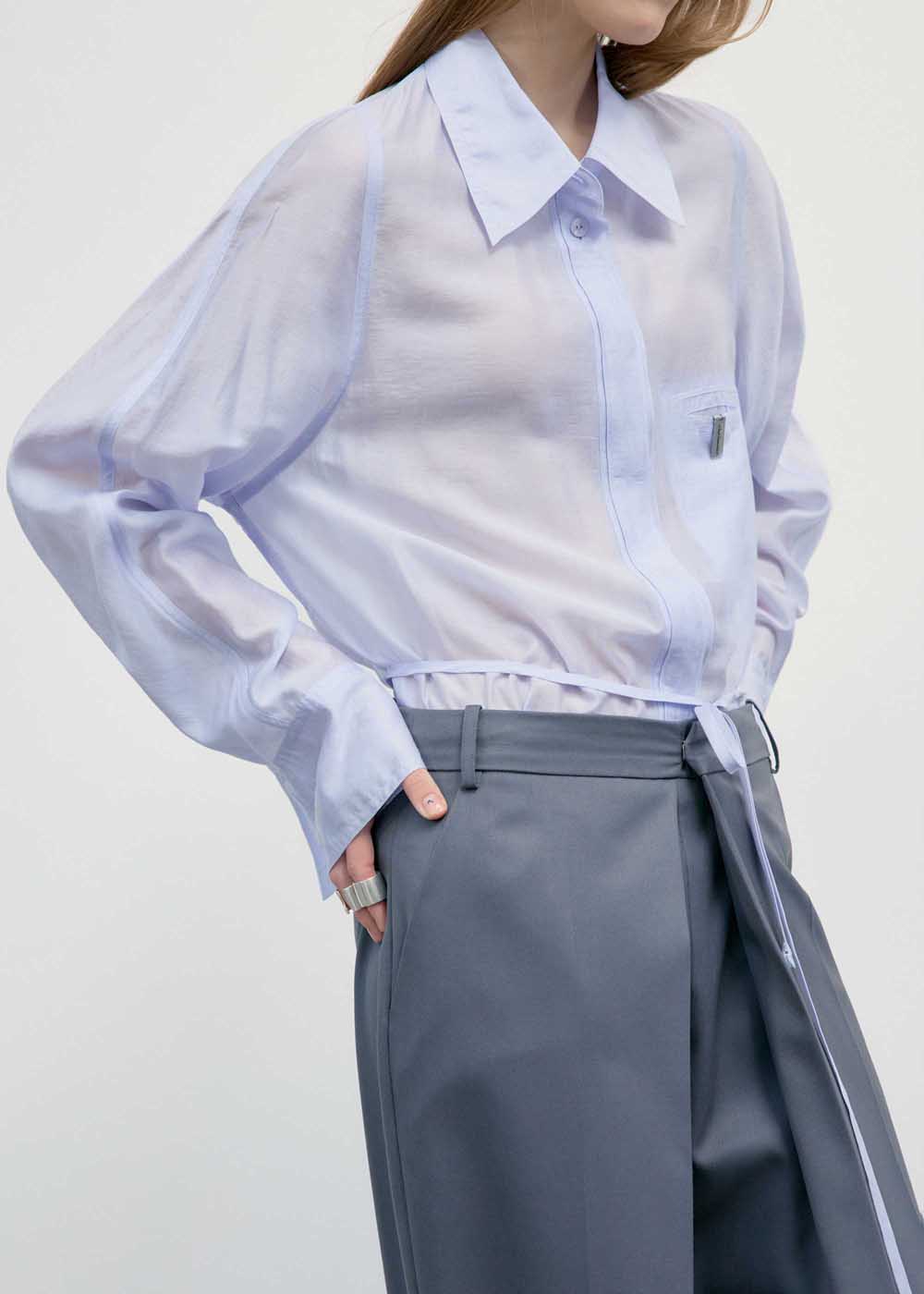 Light Blue Semi-Sheer Belted Shirt
