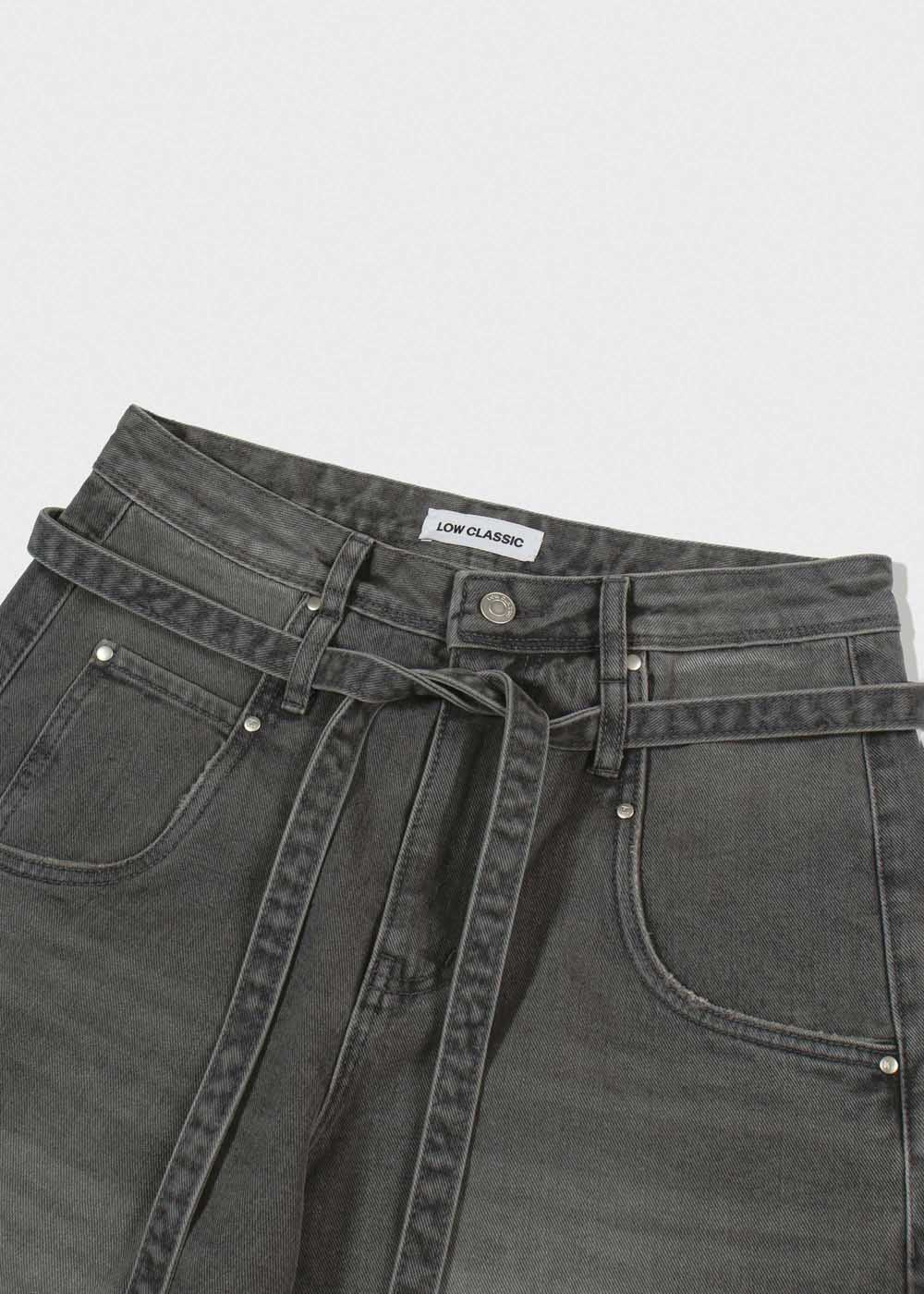Grey Belted Denim Bermuda Shorts