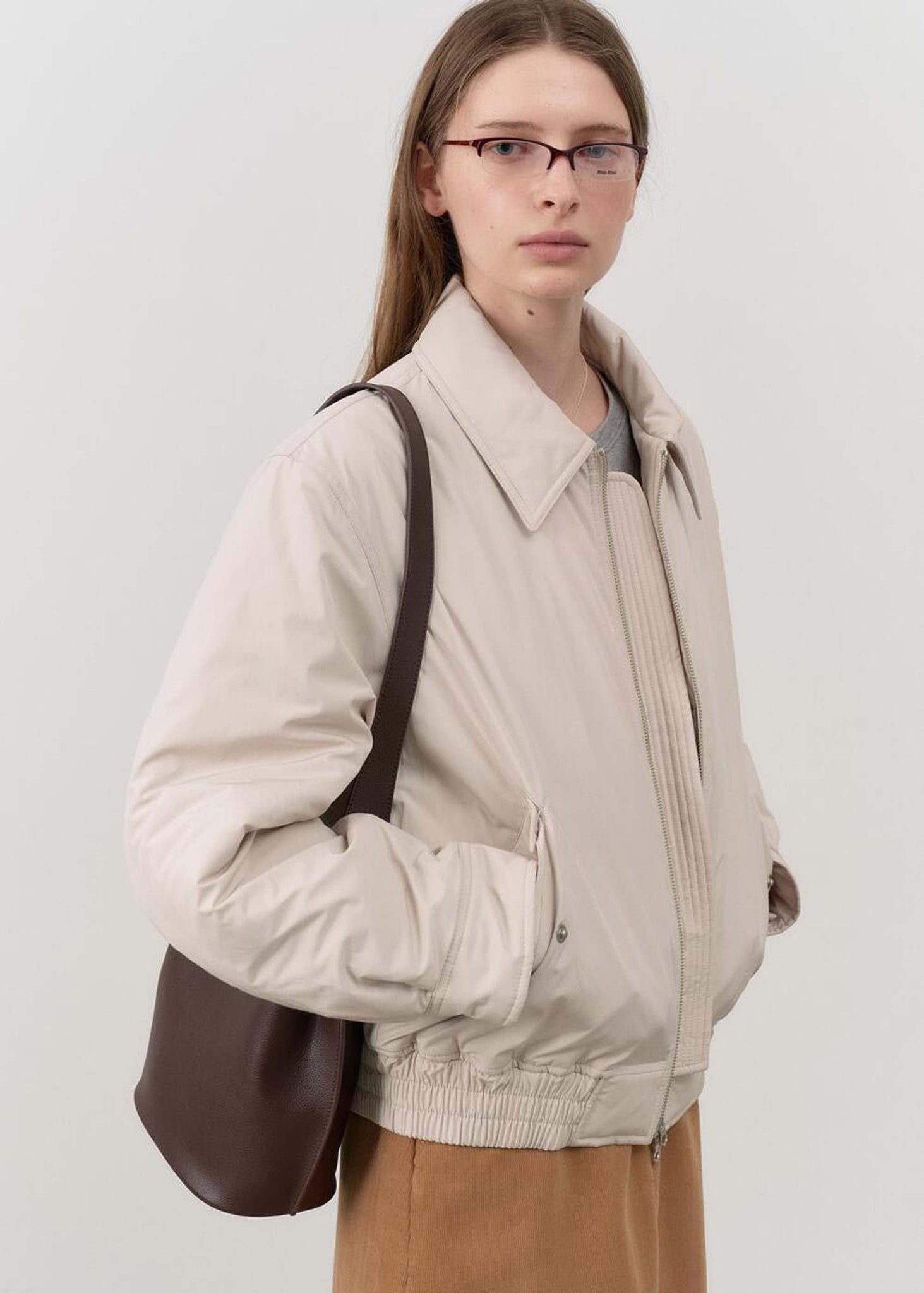 Beige Puffed Bomber Jacket