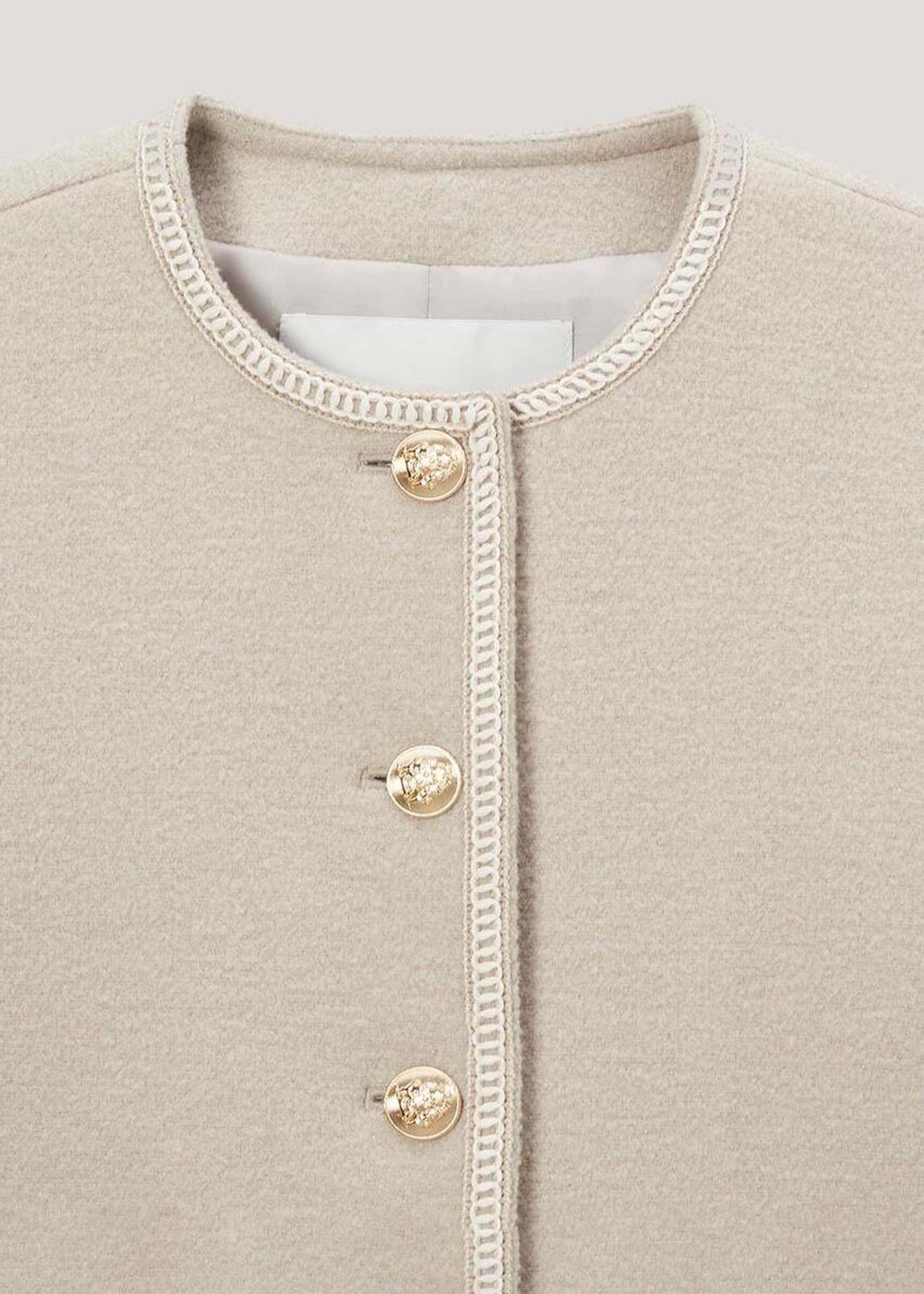 Cream Boucle Tweed Collarless Jacket