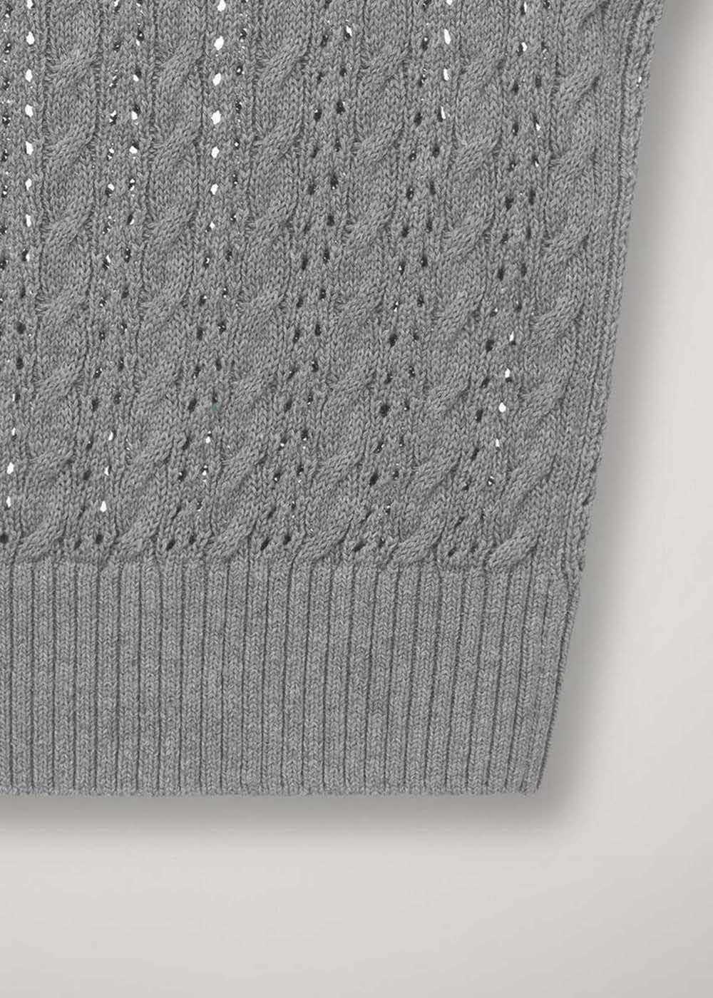 Grey Crochet-Knit V-Neck Vest