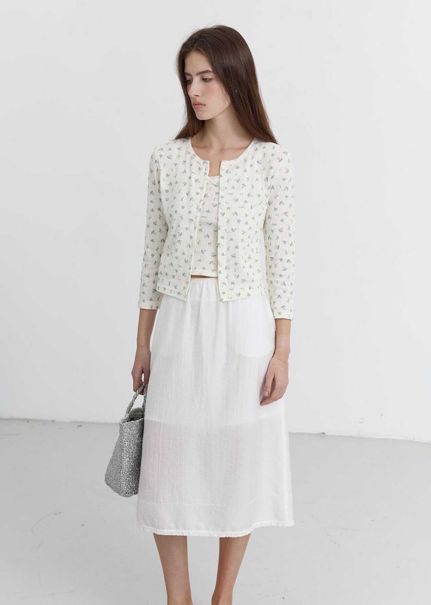 Off-White Pointelle Floral Cardigan