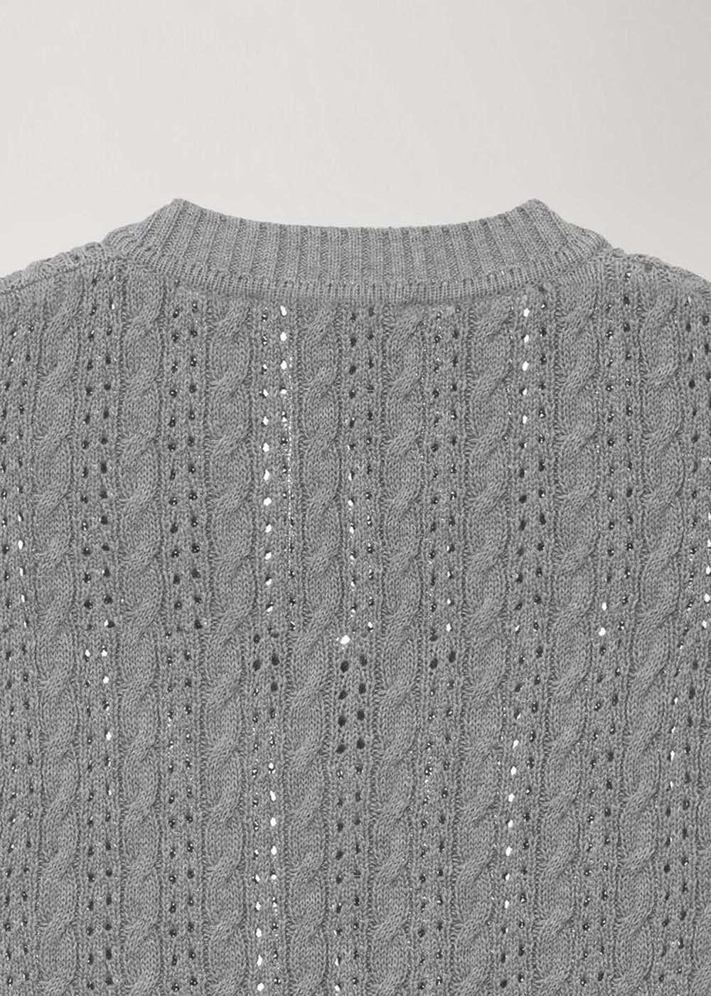 Grey Crochet-Knit V-Neck Vest