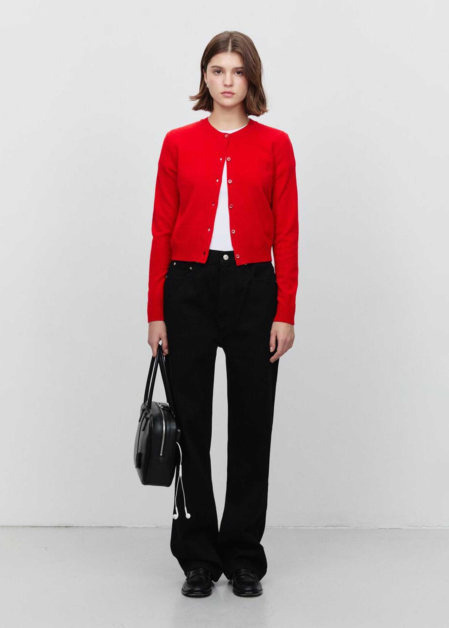Red Round-Neck Wool Cardigan