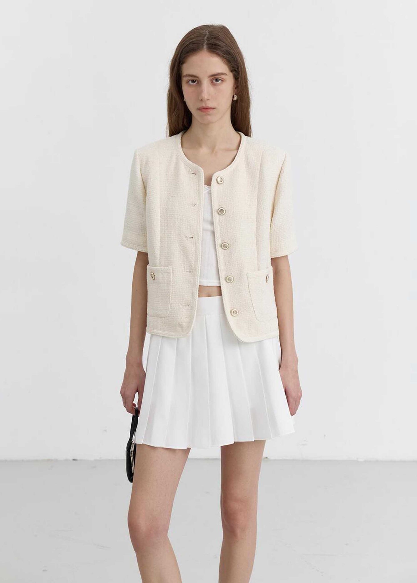 Beige Shortsleeve Tweed Jacket