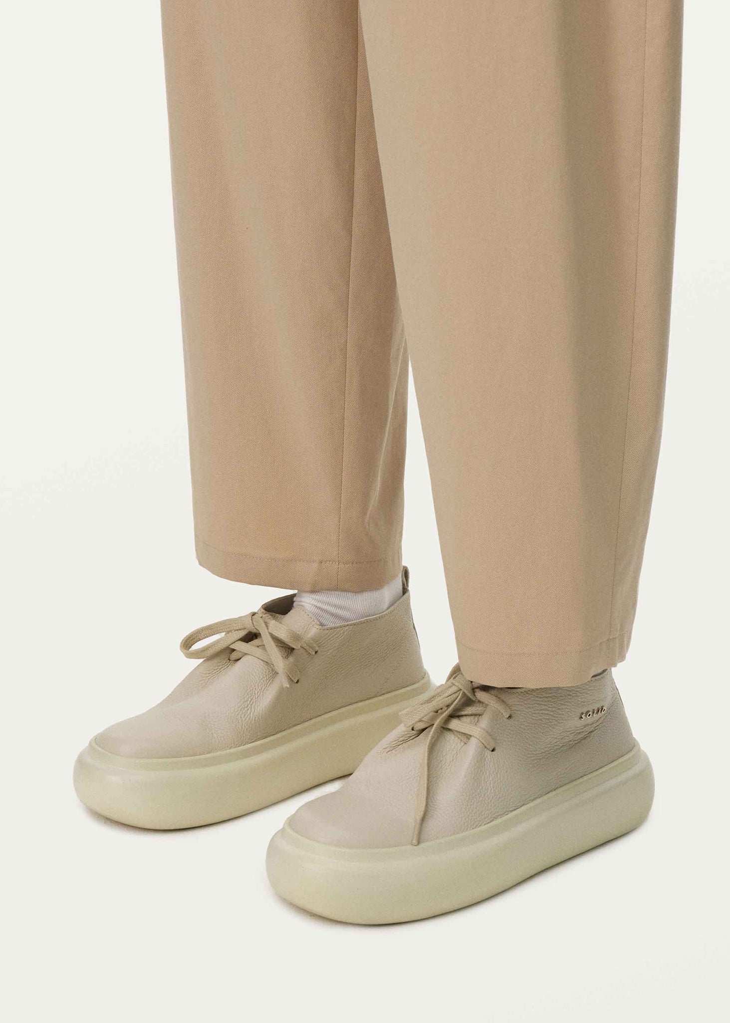Beige Cropped Tapered Trouser