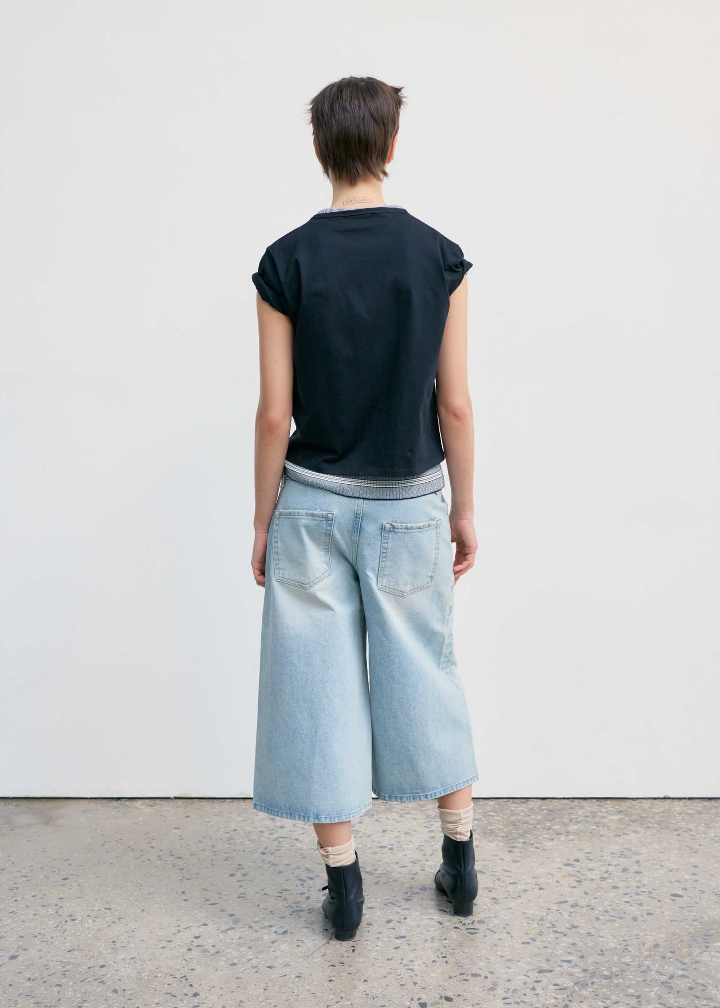 Light Blue Belted Denim Bermuda Shorts