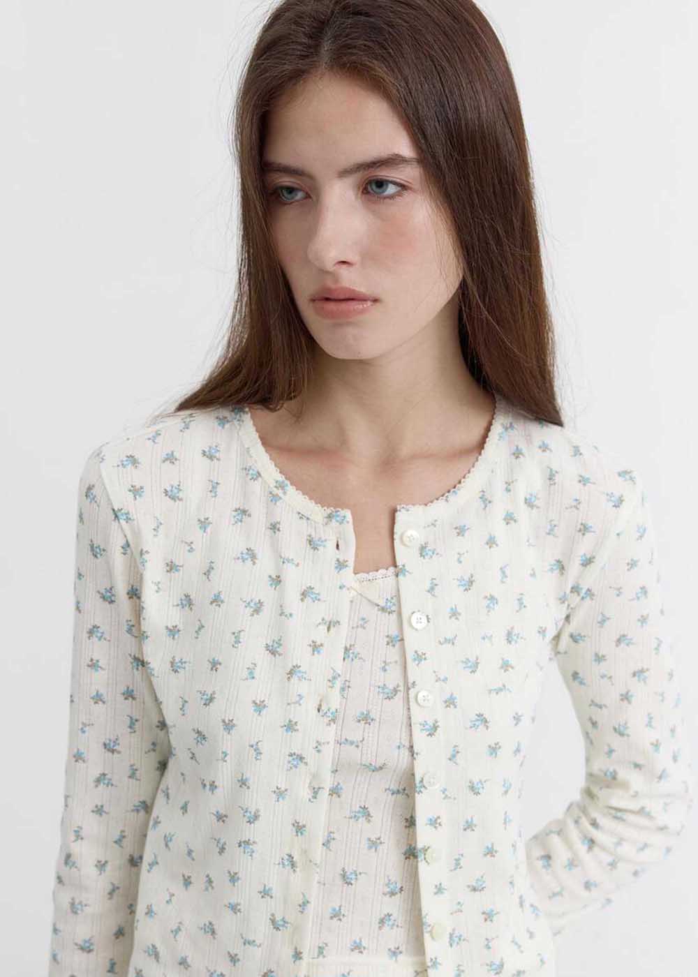 Off-White Pointelle Floral Cardigan